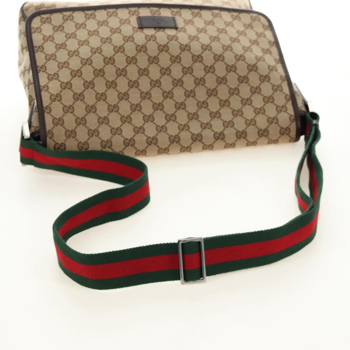 GUCCI GG Canvas Web Sherry Line Shoulder Bag Beige Silver 23302 Auth am11988V