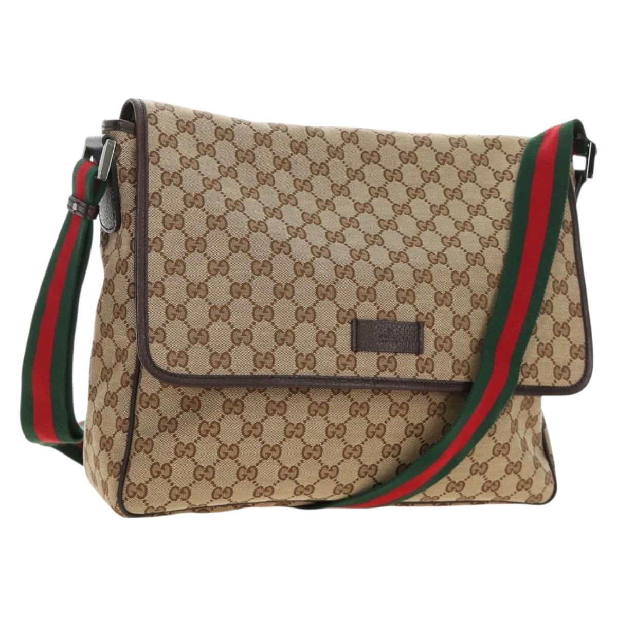 GUCCI GG Canvas Web Sherry Line Shoulder Bag Beige Silver 23302 Auth am11988V