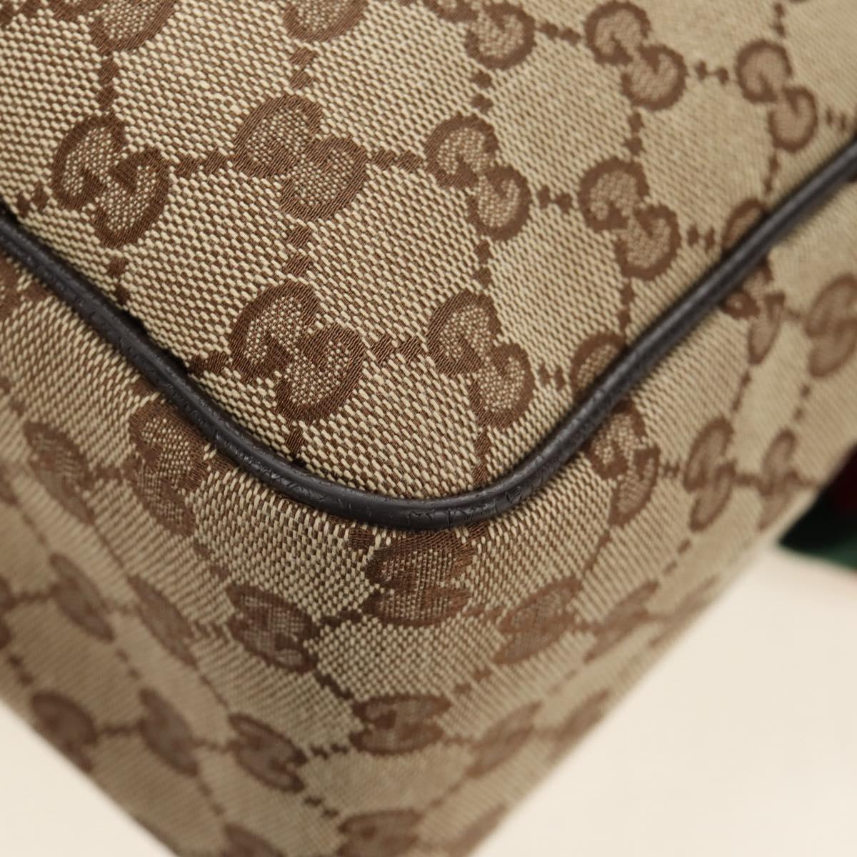 GUCCI GG Canvas Web Sherry Line Shoulder Bag Beige Silver 23302 Auth am11988V