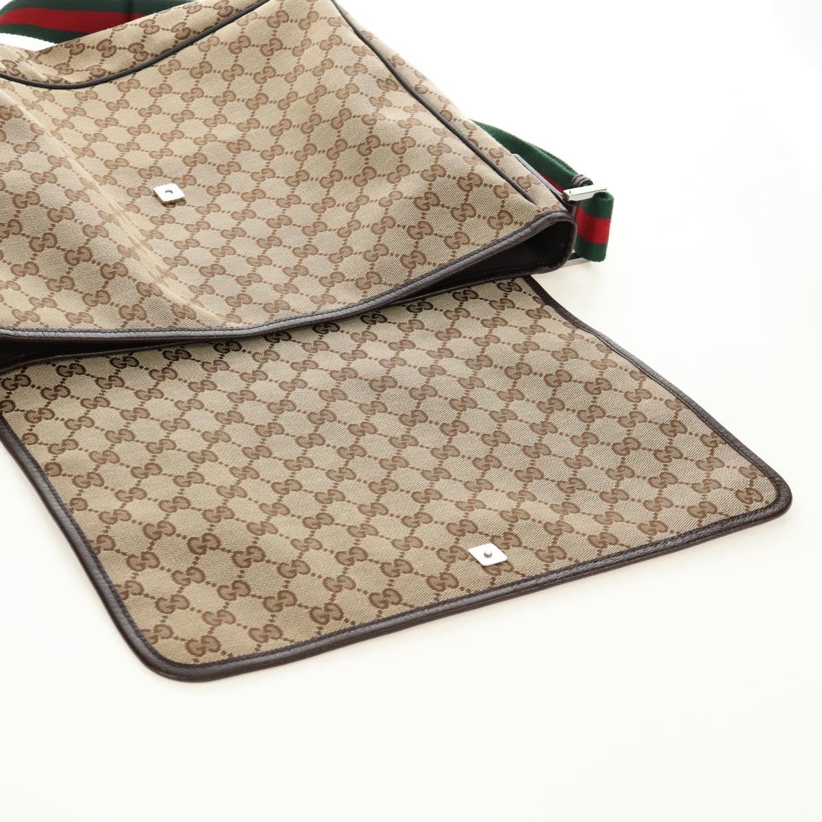 GUCCI GG Canvas Web Sherry Line Shoulder Bag Beige Silver 23302 Auth am11988V