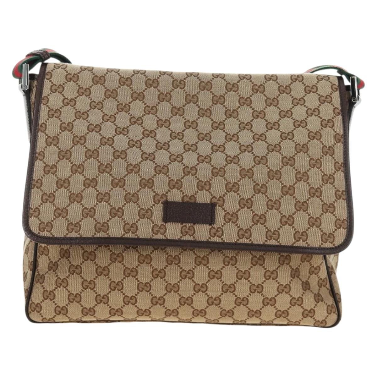GUCCI GG Canvas Web Sherry Line Shoulder Bag Beige Silver 23302 Auth am11988V