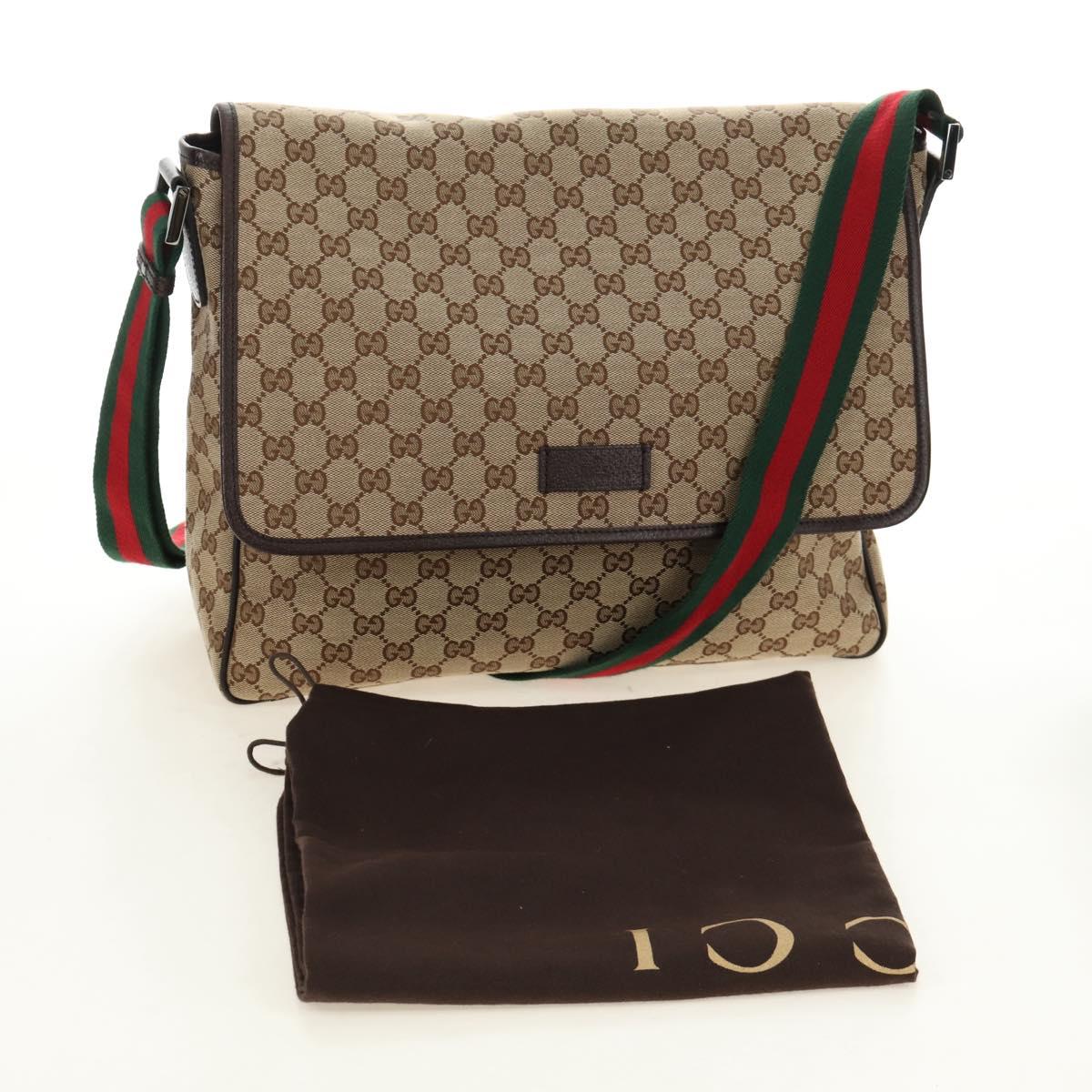 GUCCI GG Canvas Web Sherry Line Shoulder Bag Beige Silver 23302 Auth am11988V