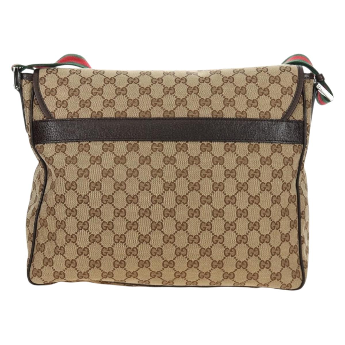 GUCCI GG Canvas Web Sherry Line Shoulder Bag Beige Silver 23302 Auth am11988V
