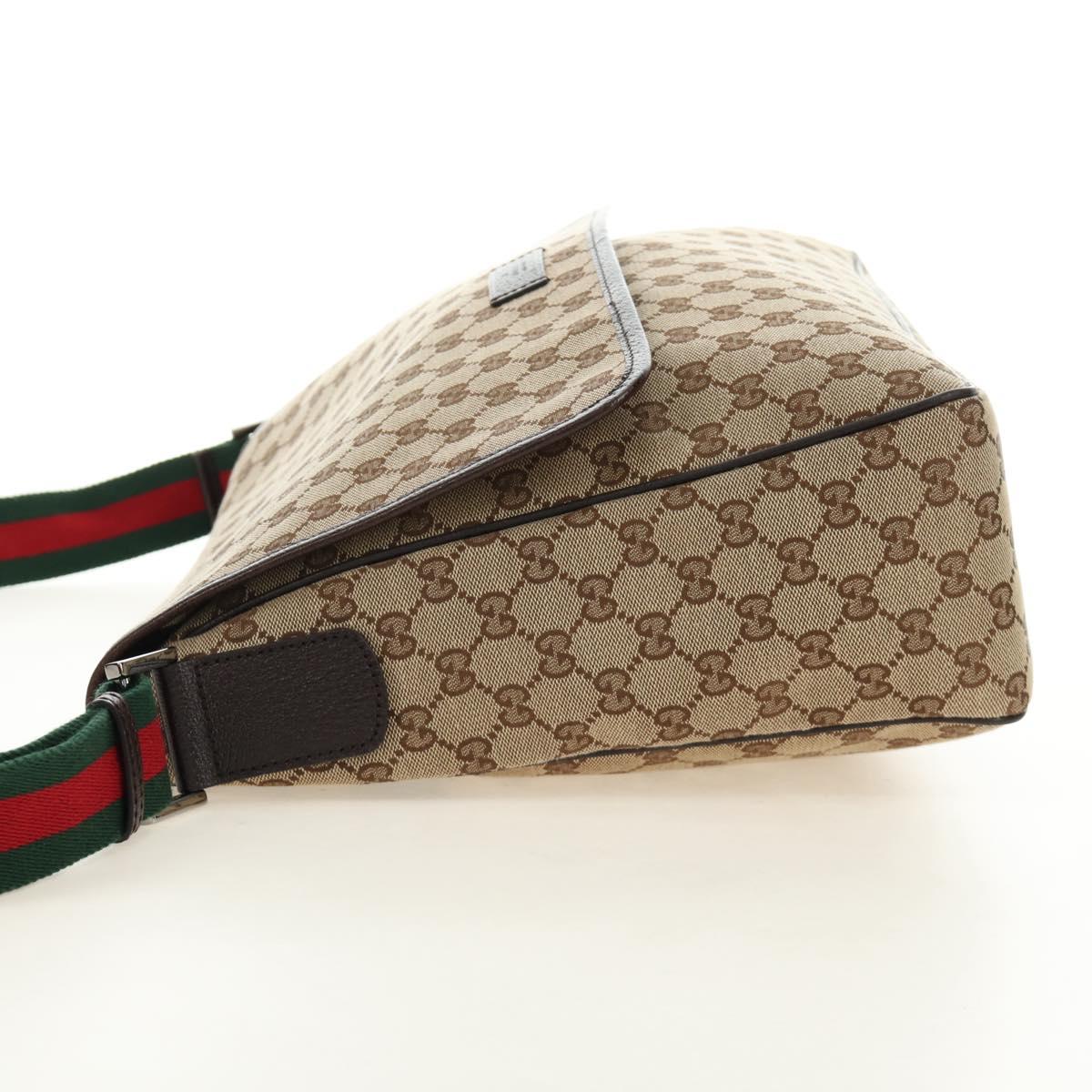 GUCCI GG Canvas Web Sherry Line Shoulder Bag Beige Silver 23302 Auth am11988V