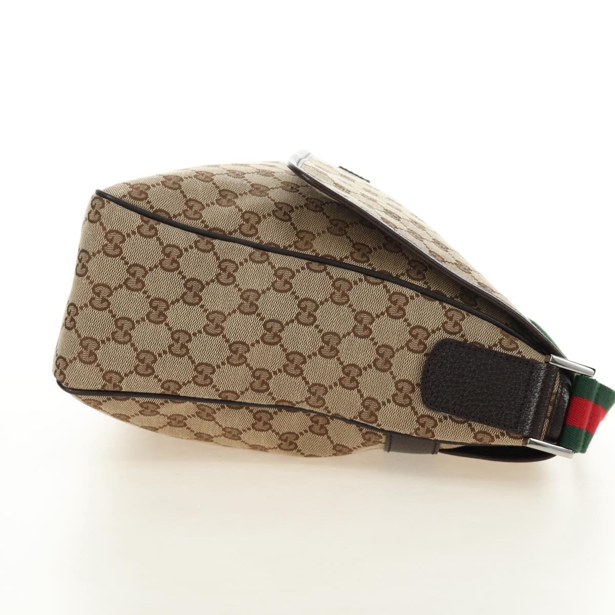 GUCCI GG Canvas Web Sherry Line Shoulder Bag Beige Silver 23302 Auth am11988V