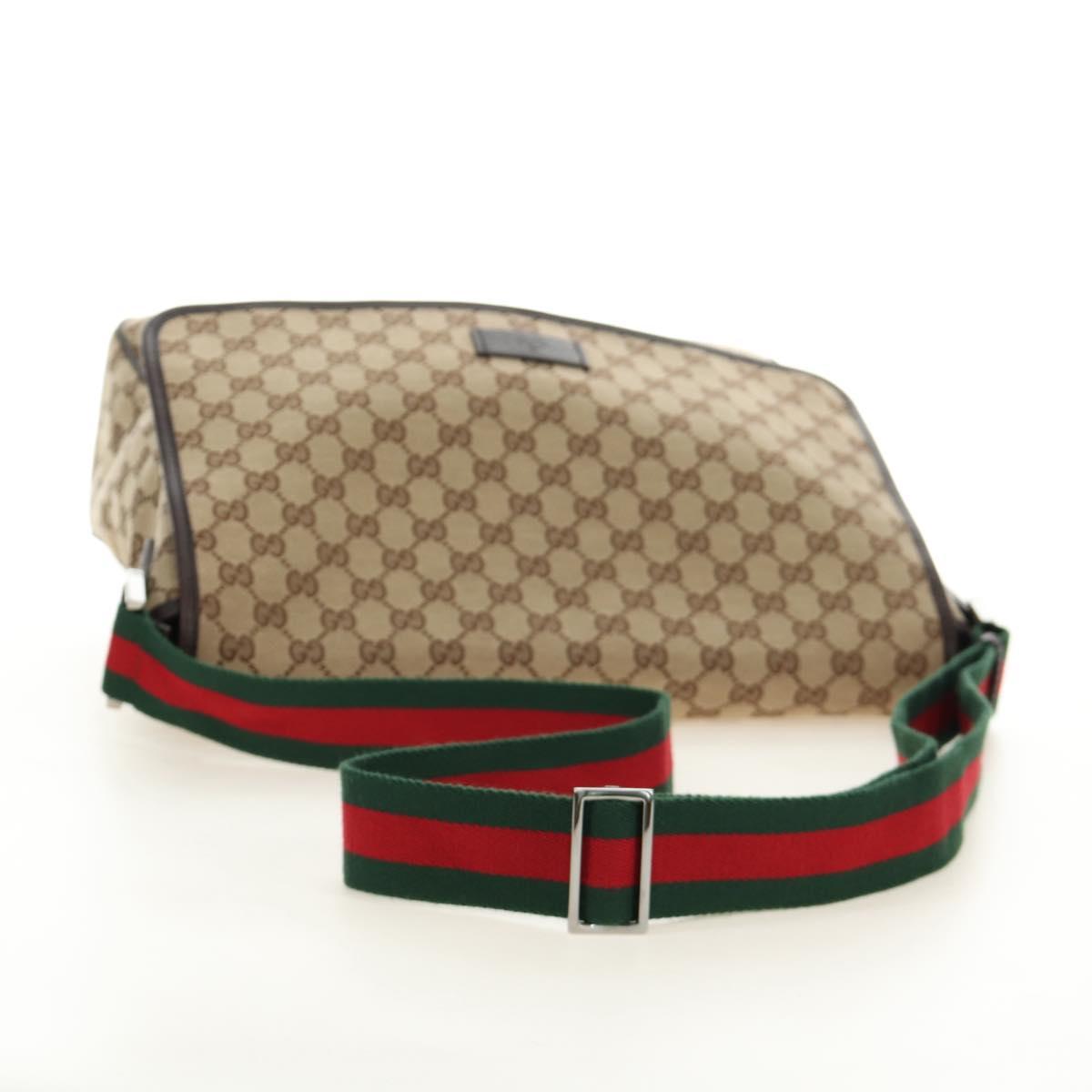 GUCCI GG Canvas Web Sherry Line Shoulder Bag Beige Silver 23302 Auth am11988V