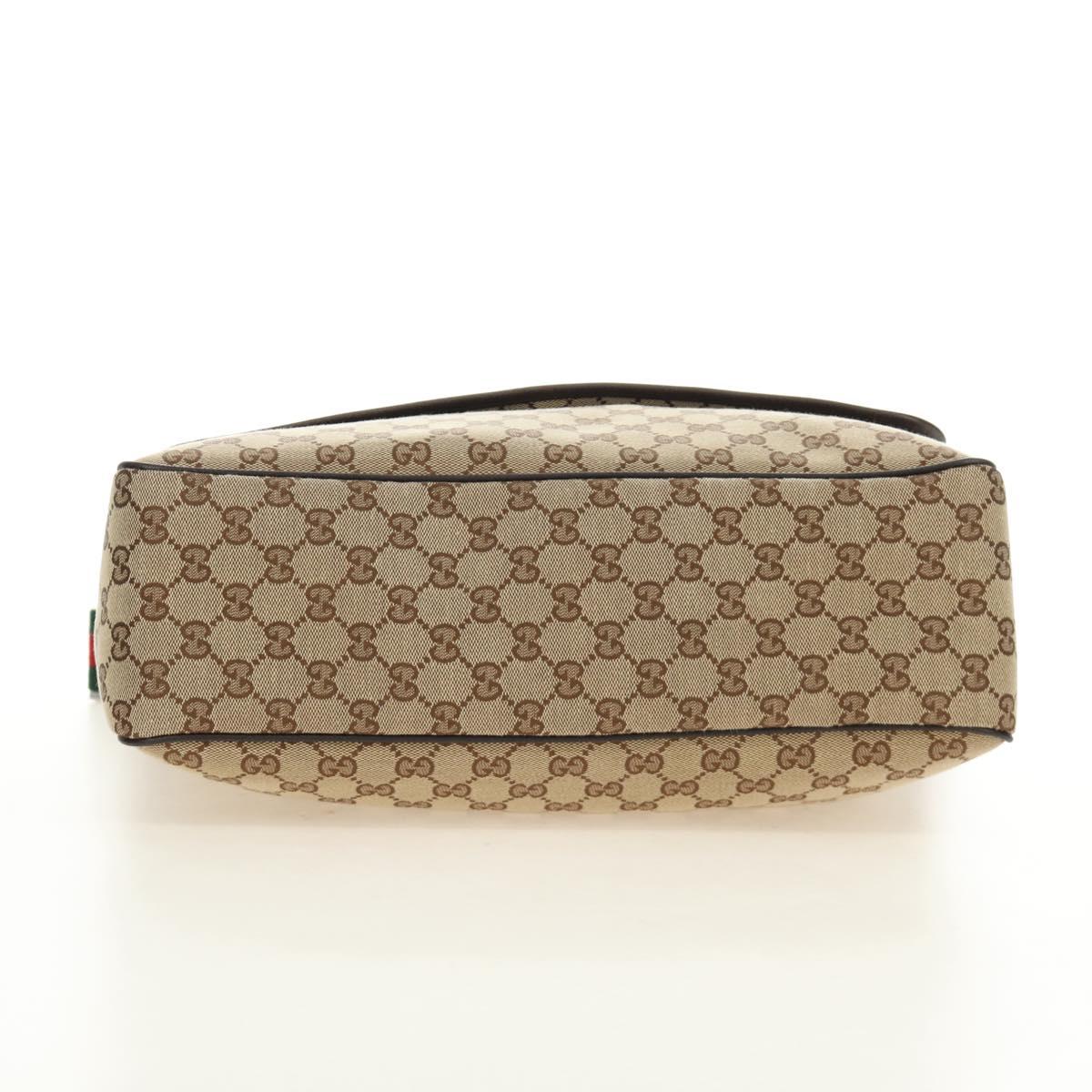 GUCCI GG Canvas Web Sherry Line Shoulder Bag Beige Silver 23302 Auth am11988V