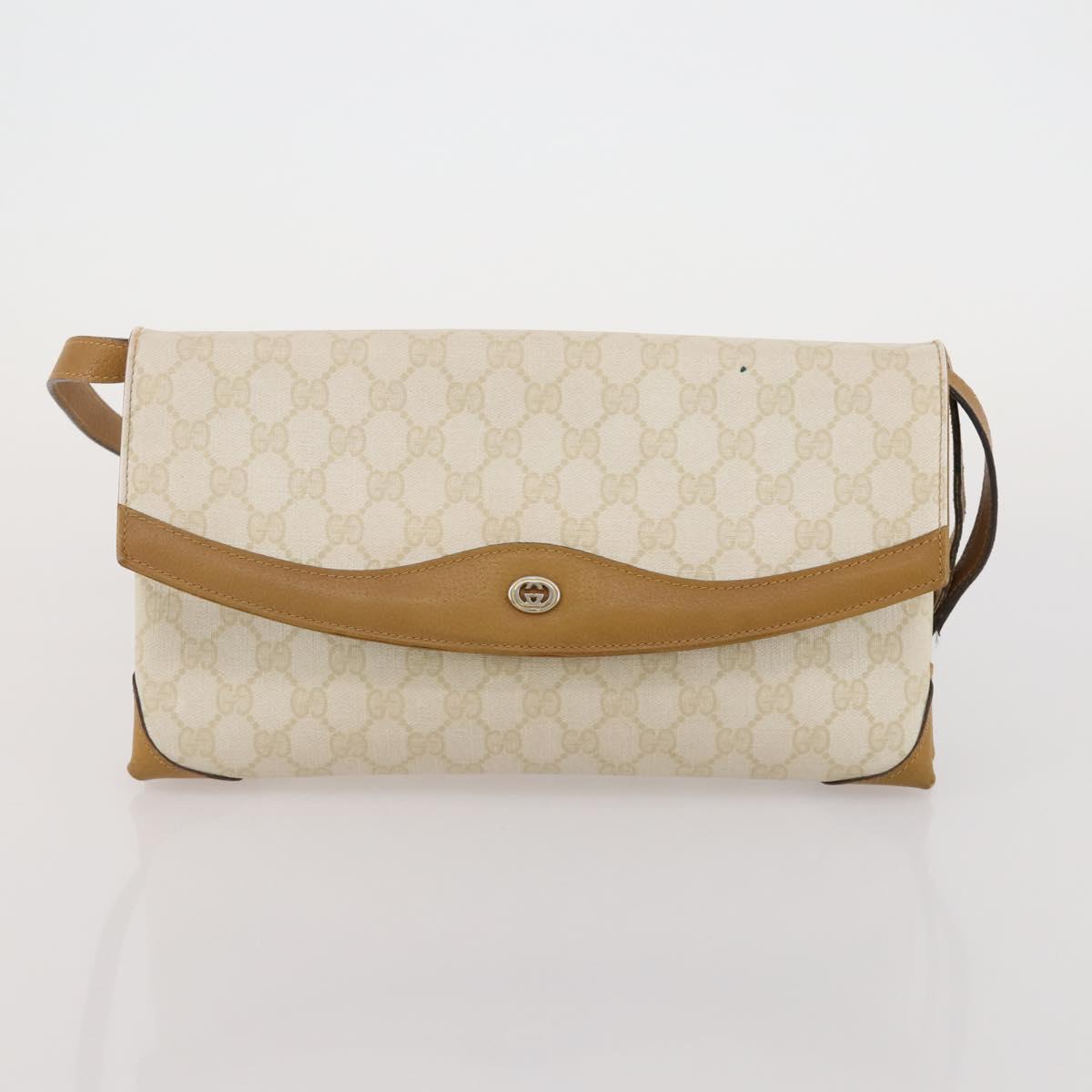 GUCCI GG Supreme Web Sherry Line Bag PVC Canvas 2 Set Beige White Auth am11992