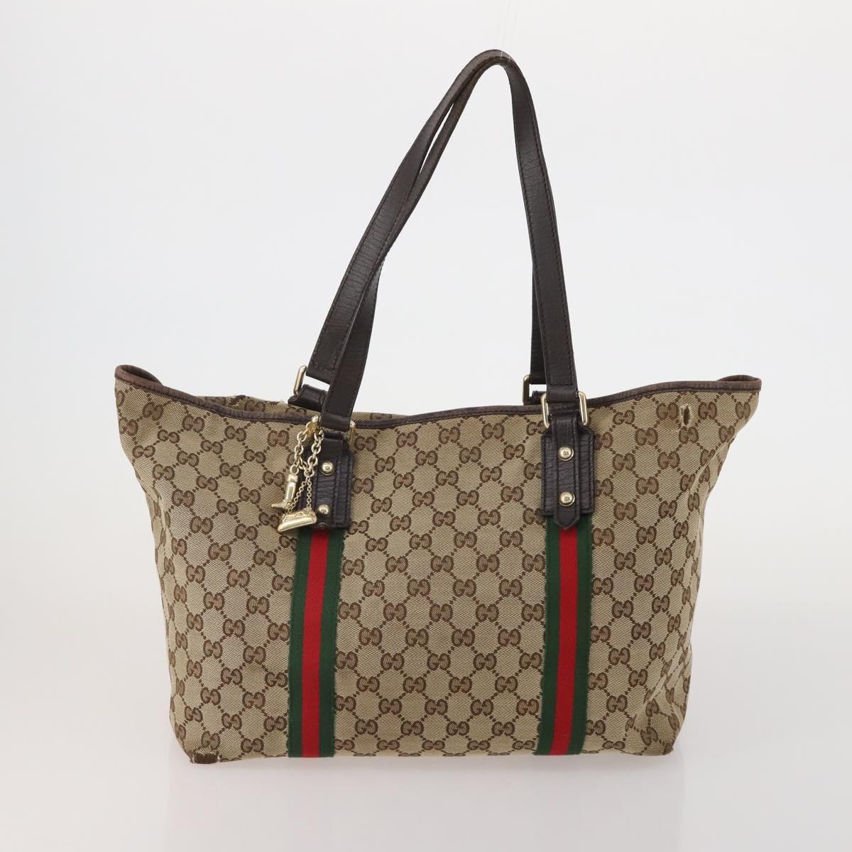 GUCCI GG Supreme Web Sherry Line Bag PVC  Canvas 2 Set Beige White Auth am11992
