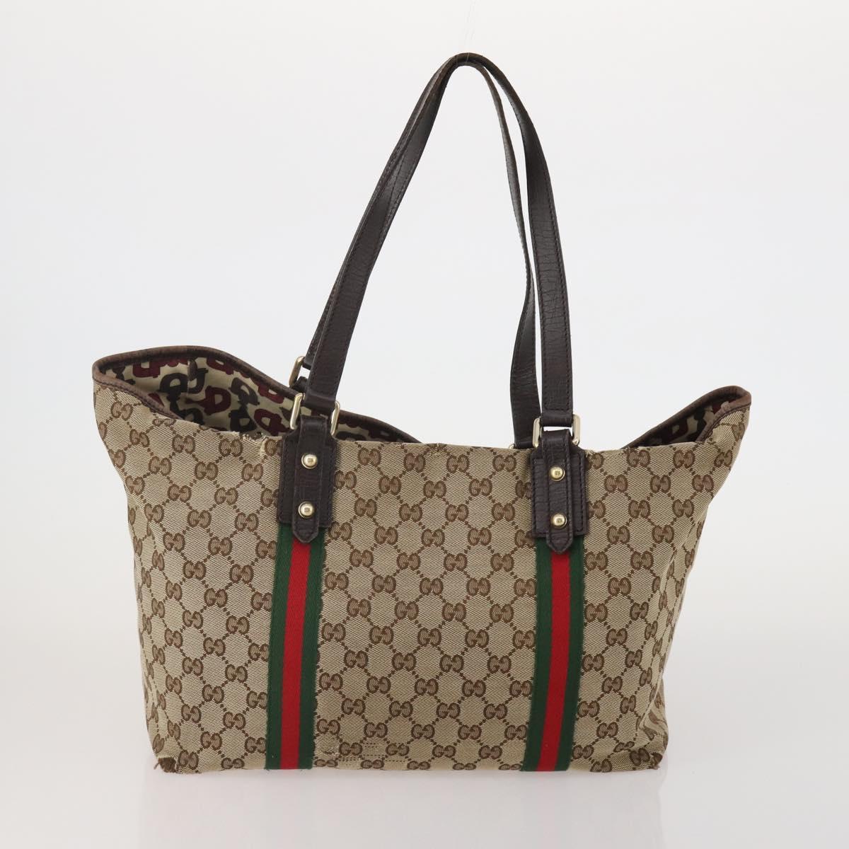 GUCCI GG Supreme Web Sherry Line Bag PVC  Canvas 2 Set Beige White Auth am11992