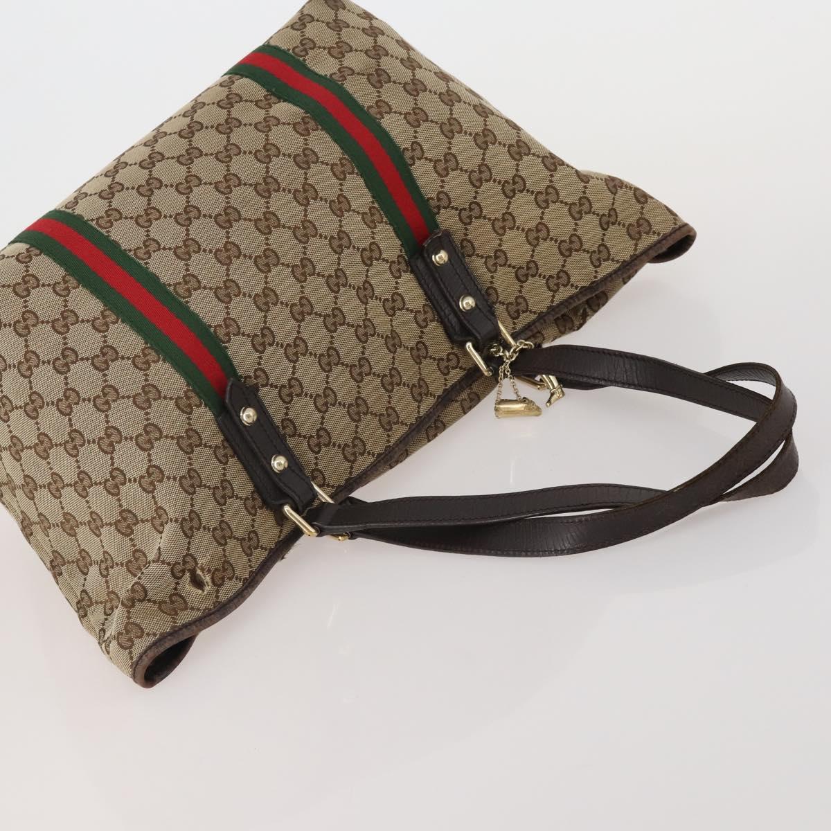 GUCCI GG Supreme Web Sherry Line Bag PVC  Canvas 2 Set Beige White Auth am11992