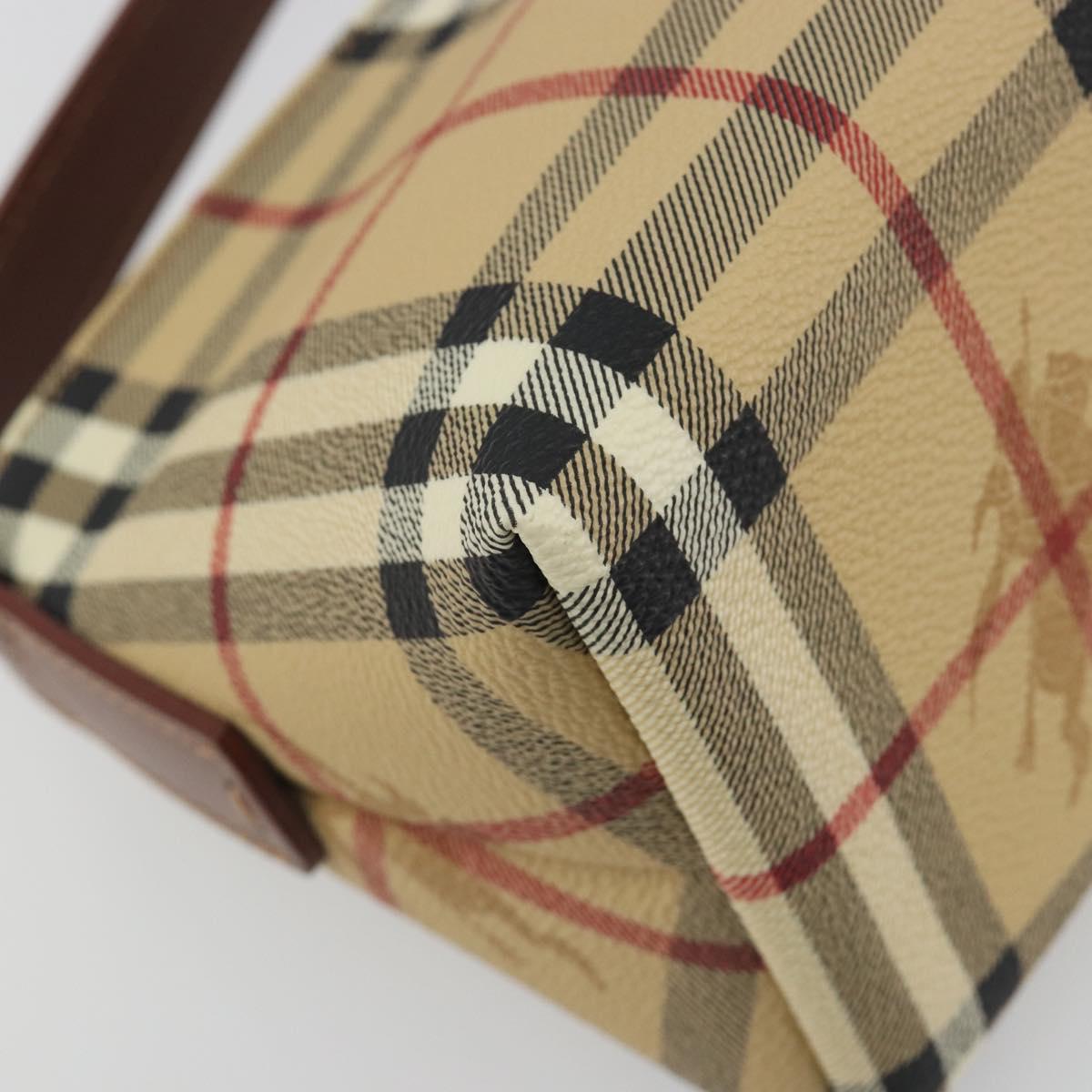 BURBERRY Nova Check Hand Bag PVC Beige Gold Auth am11995V