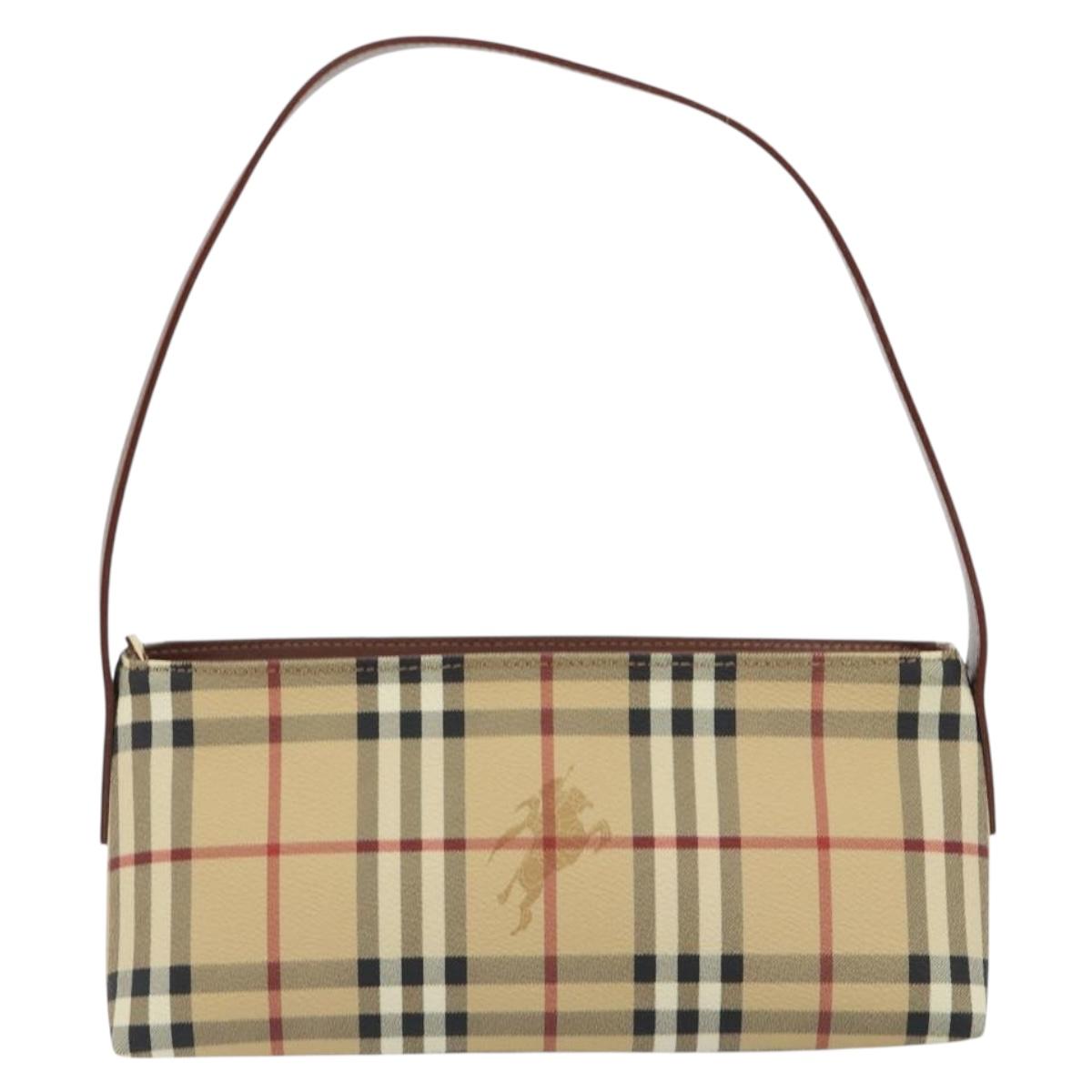 BURBERRY Nova Check Hand Bag PVC Beige Gold Auth am11995V