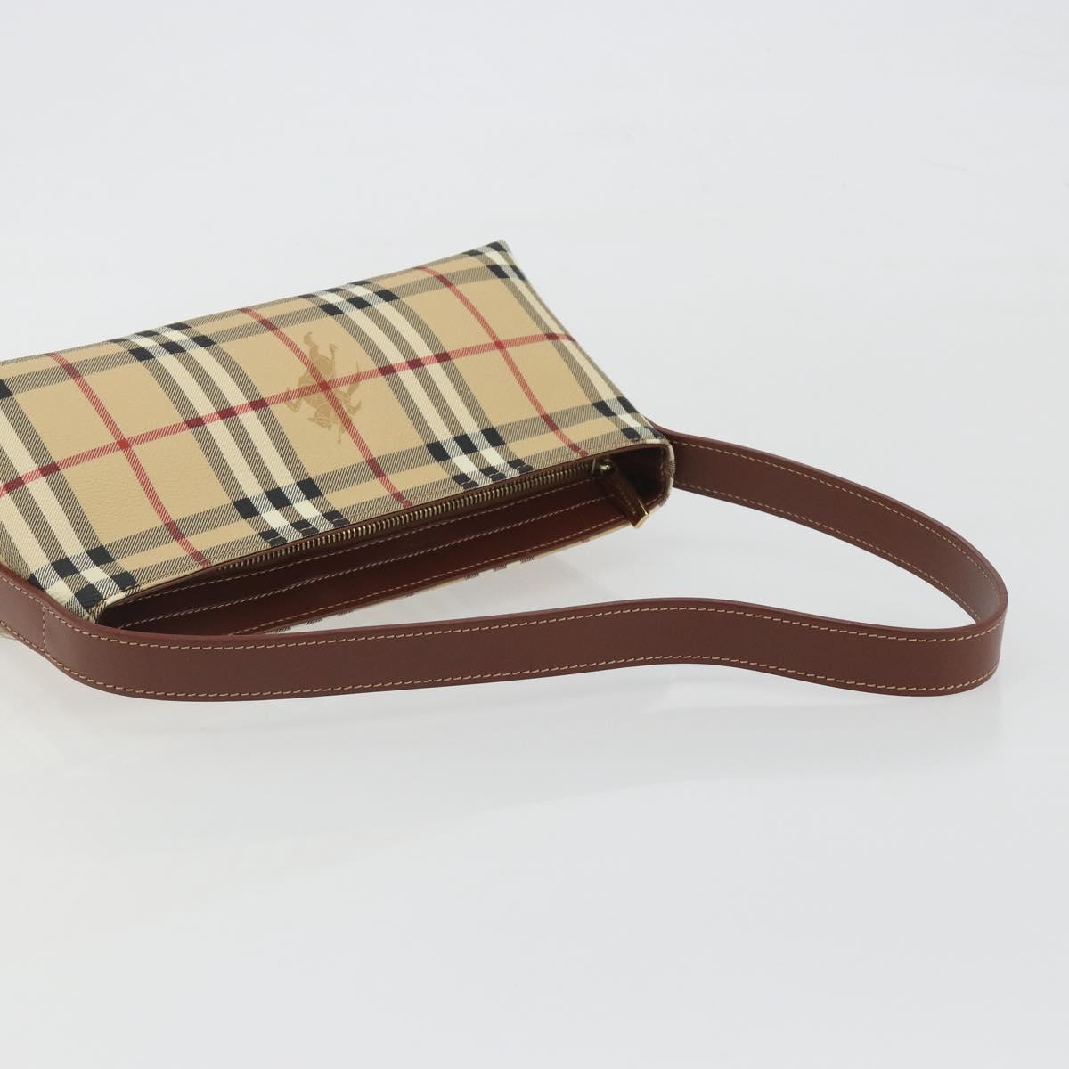 BURBERRY Nova Check Hand Bag PVC Beige Gold Auth am11995V
