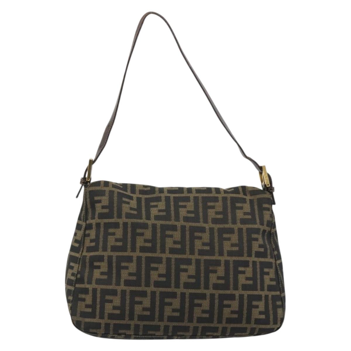 FENDI Zucca Canvas Mamma Baguette Shoulder Bag Brown Black Auth am12000A