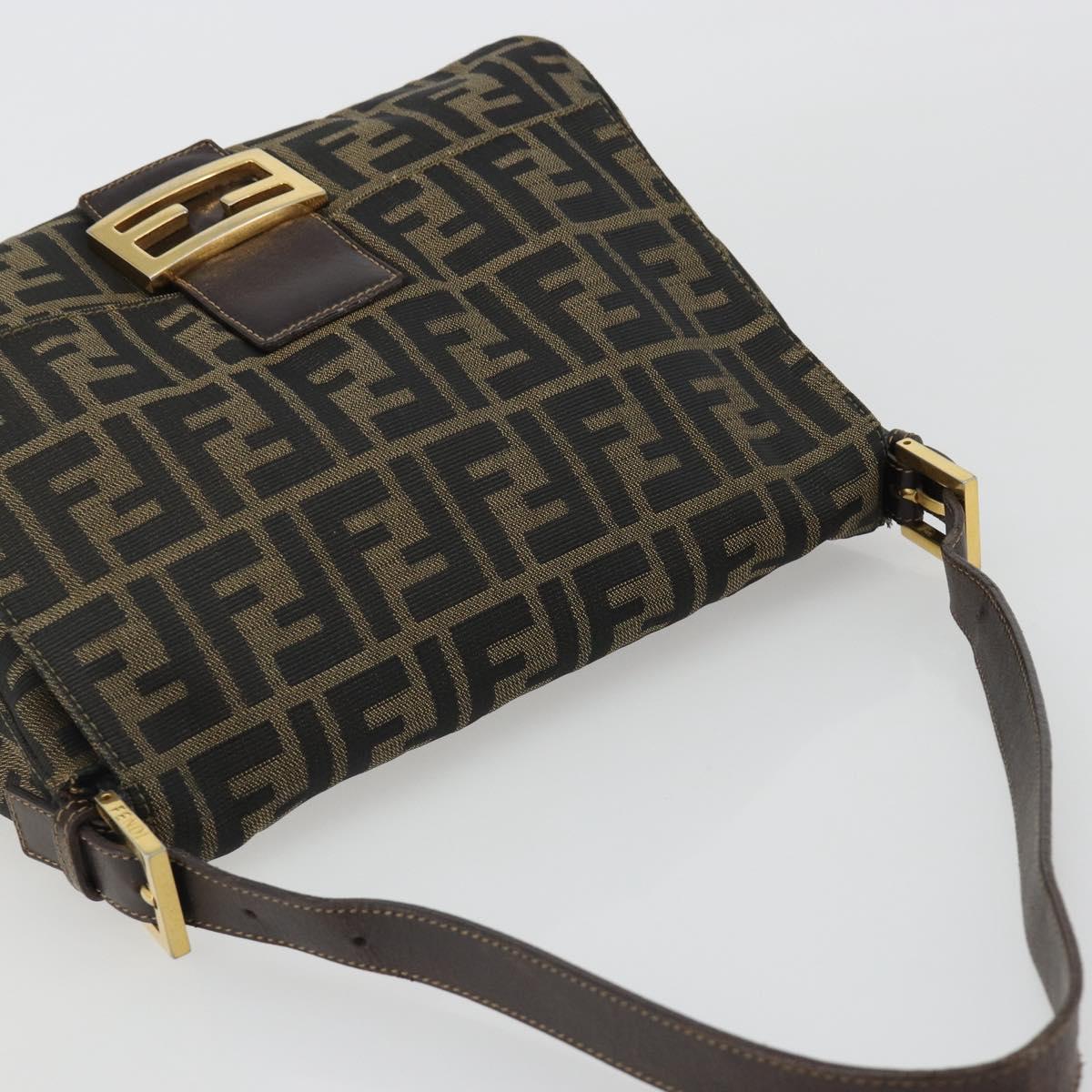 FENDI Zucca Canvas Mamma Baguette Shoulder Bag Brown Black Auth am12000A