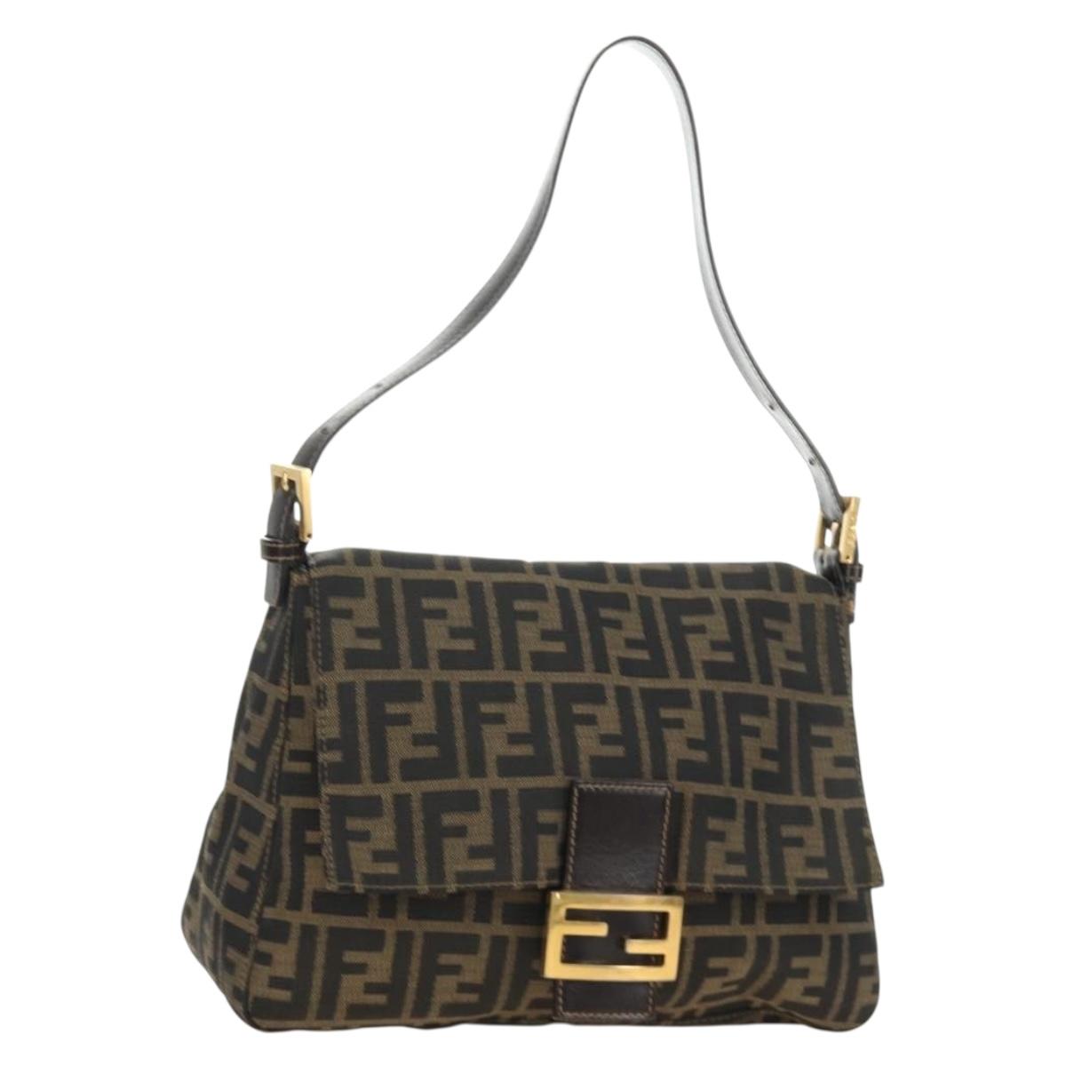 FENDI Zucca Canvas Mamma Baguette Shoulder Bag Brown Black gold Auth am12002V