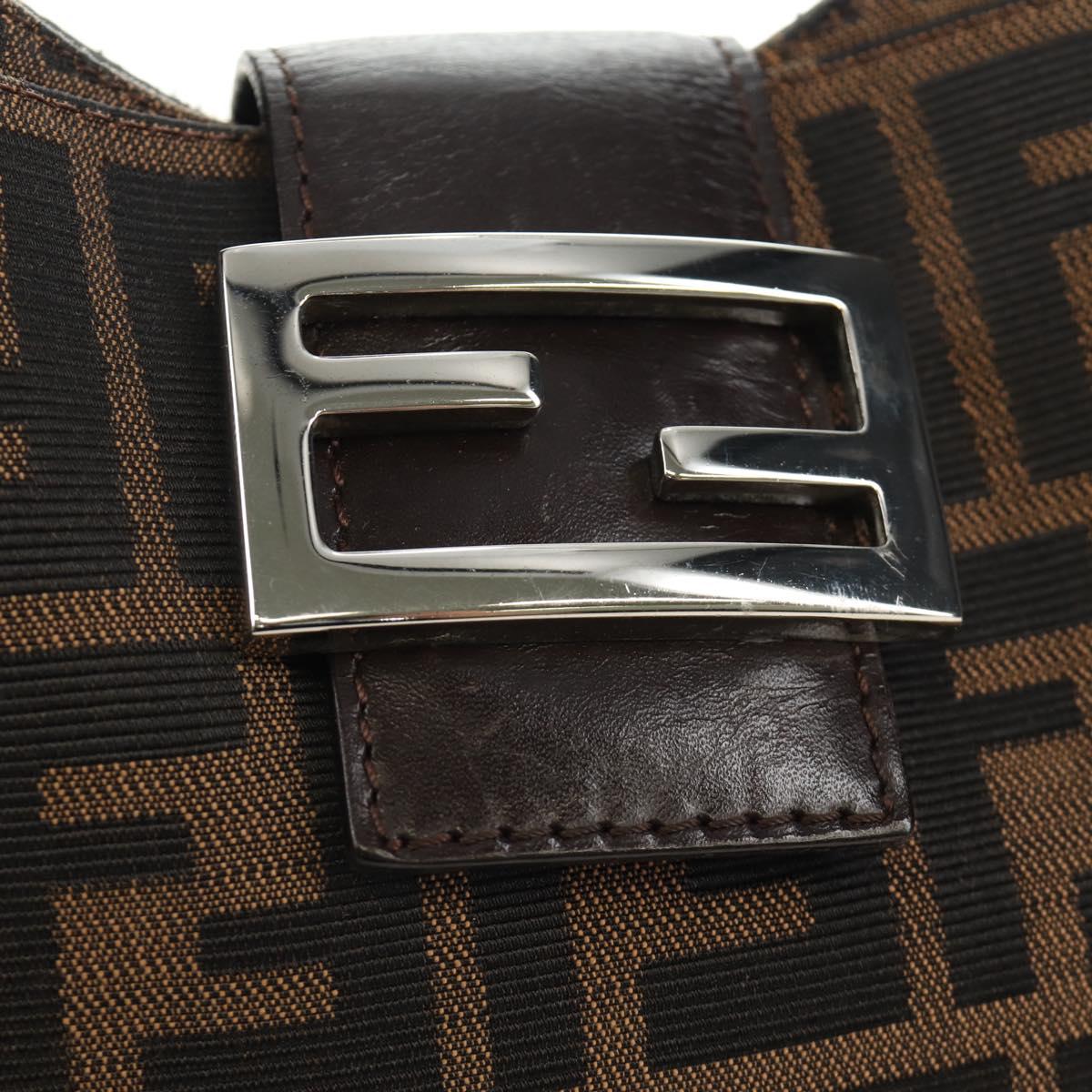 FENDI Zucca Canvas Mamma Baguette Shoulder Bag Black Brown Auth am12003V