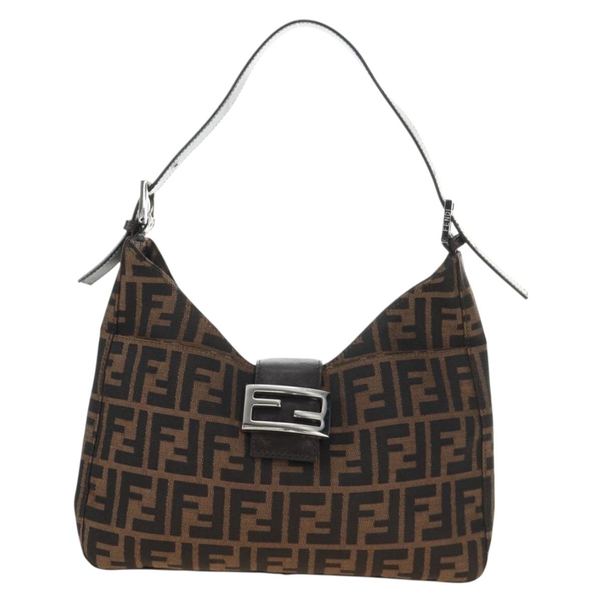 FENDI Zucca Canvas Mamma Baguette Shoulder Bag Black Brown Auth am12003V