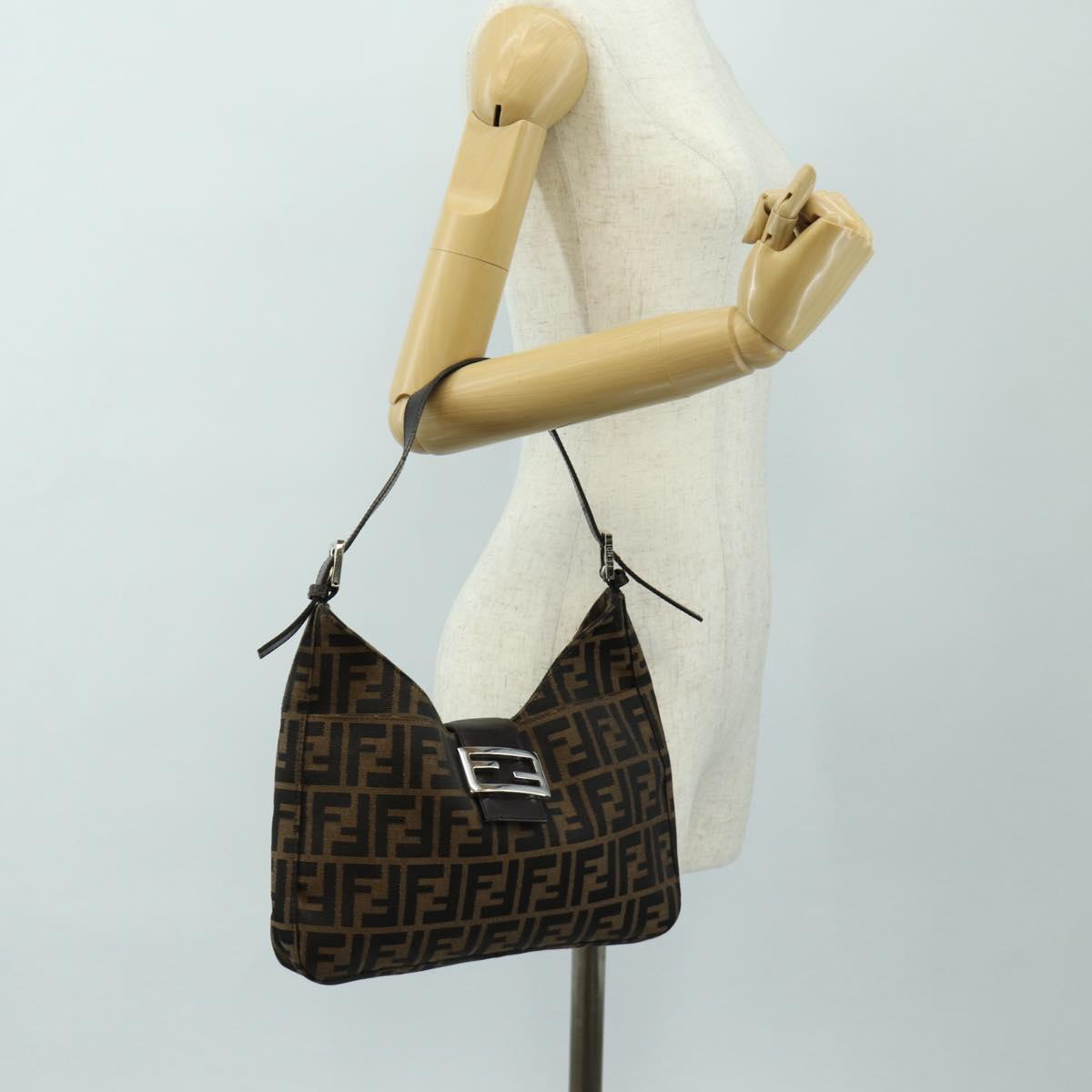 FENDI Zucca Canvas Mamma Baguette Shoulder Bag Black Brown Auth am12003V