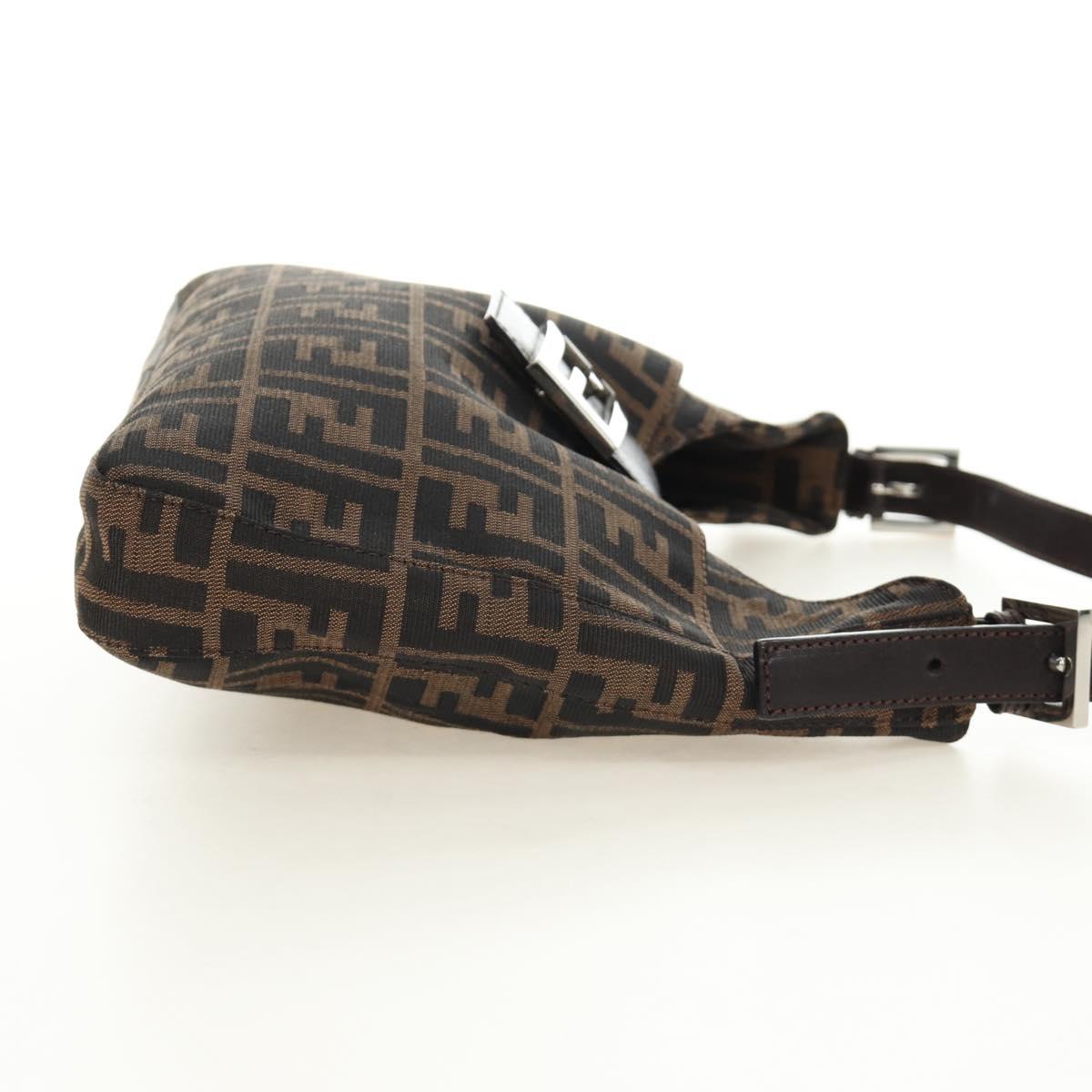 FENDI Zucca Canvas Mamma Baguette Shoulder Bag Black Brown Auth am12003V