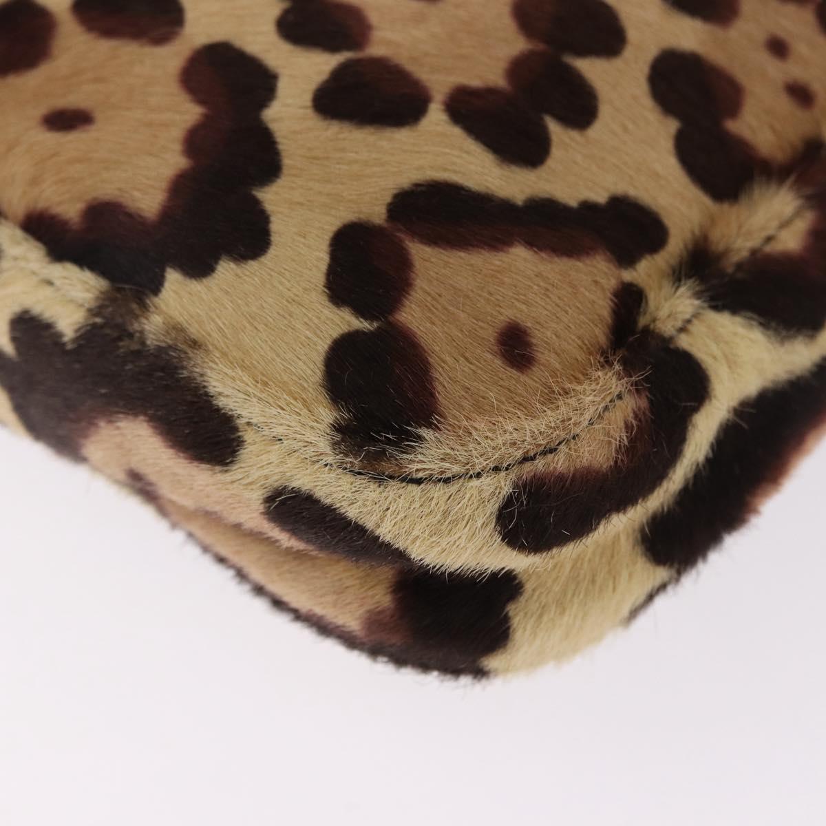FENDI Leopard Mamma Baguette Bag Harako leather Beige Silver Auth am12004SM