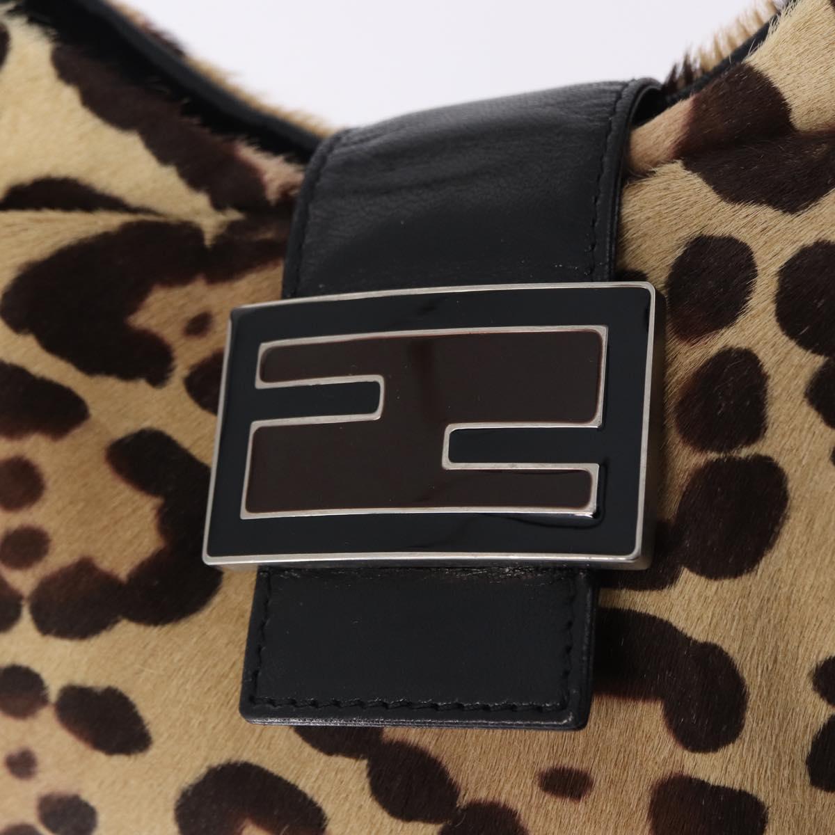 FENDI Leopard Mamma Baguette Bag Harako leather Beige Silver Auth am12004SM