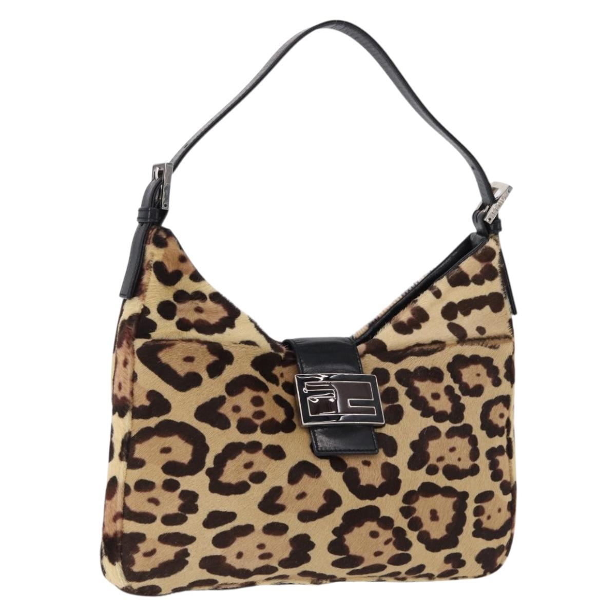 FENDI Leopard Mamma Baguette Bag Harako leather Beige Silver Auth am12004SM
