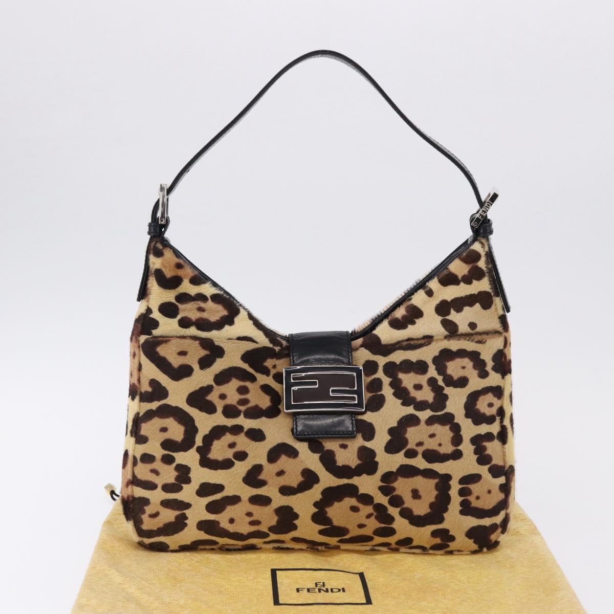 FENDI Leopard Mamma Baguette Bag Harako leather Beige Silver Auth am12004SM