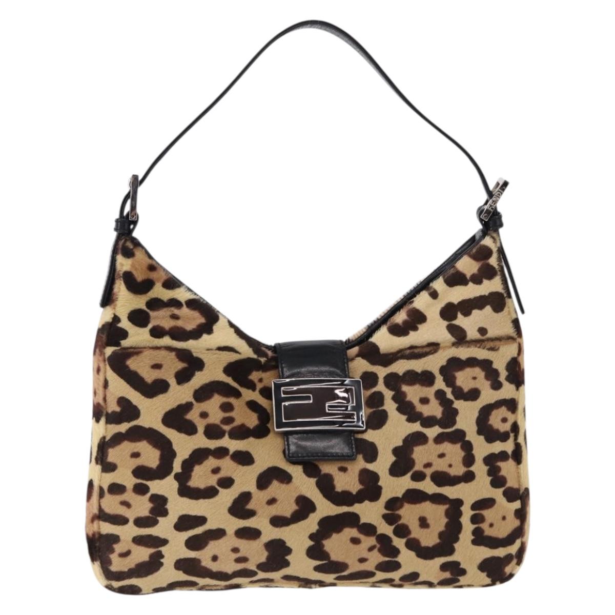 FENDI Leopard Mamma Baguette Bag Harako leather Beige Silver Auth am12004SM