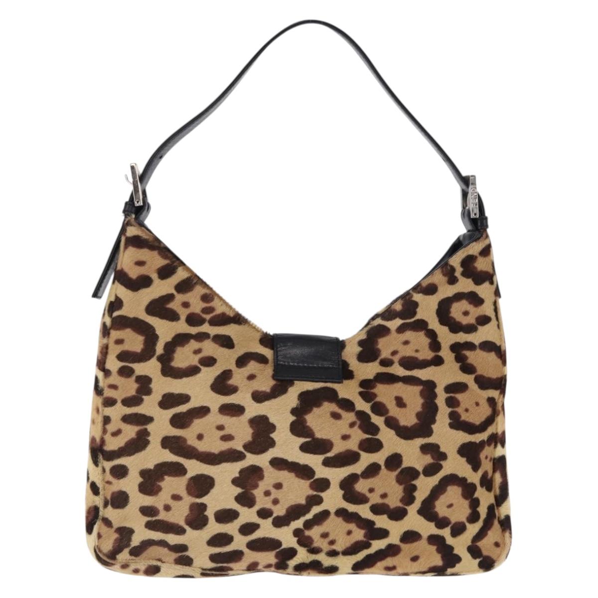 FENDI Leopard Mamma Baguette Bag Harako leather Beige Silver Auth am12004SM