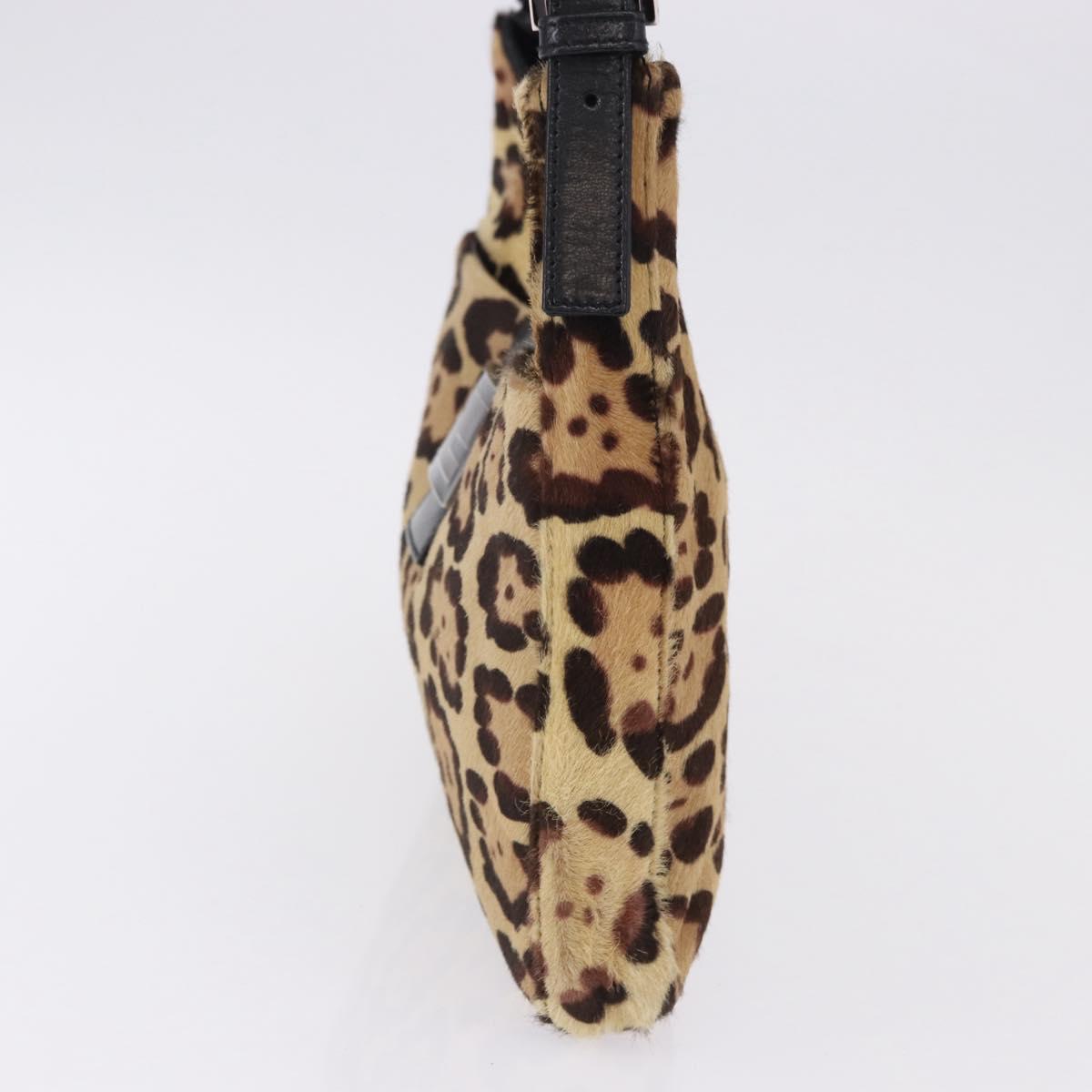 FENDI Leopard Mamma Baguette Bag Harako leather Beige Silver Auth am12004SM