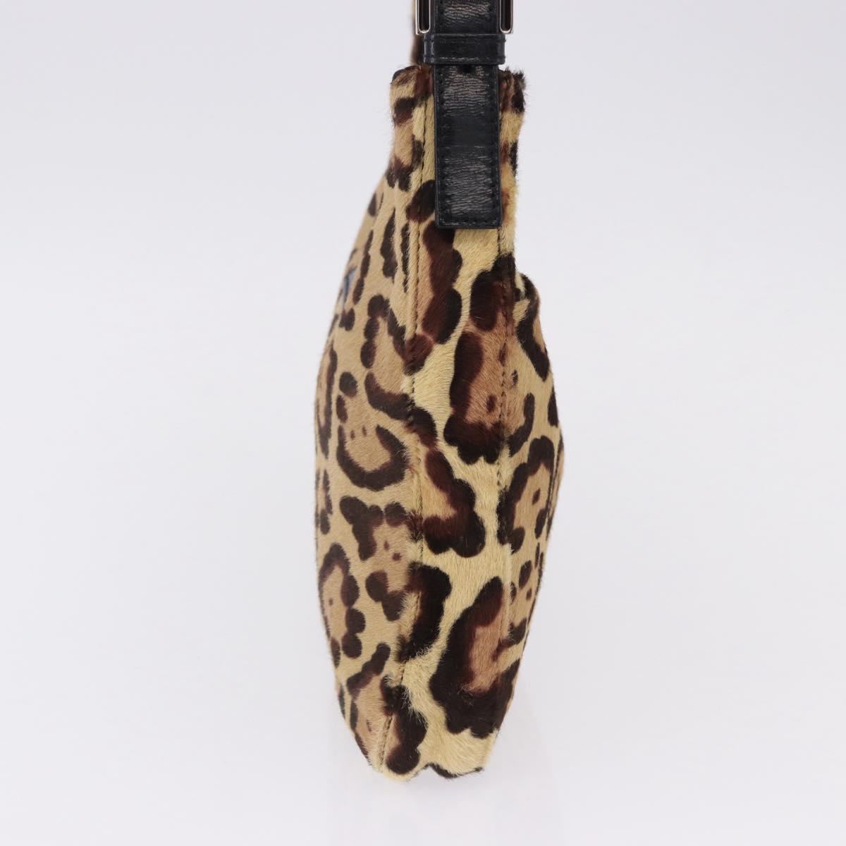 FENDI Leopard Mamma Baguette Bag Harako leather Beige Silver Auth am12004SM