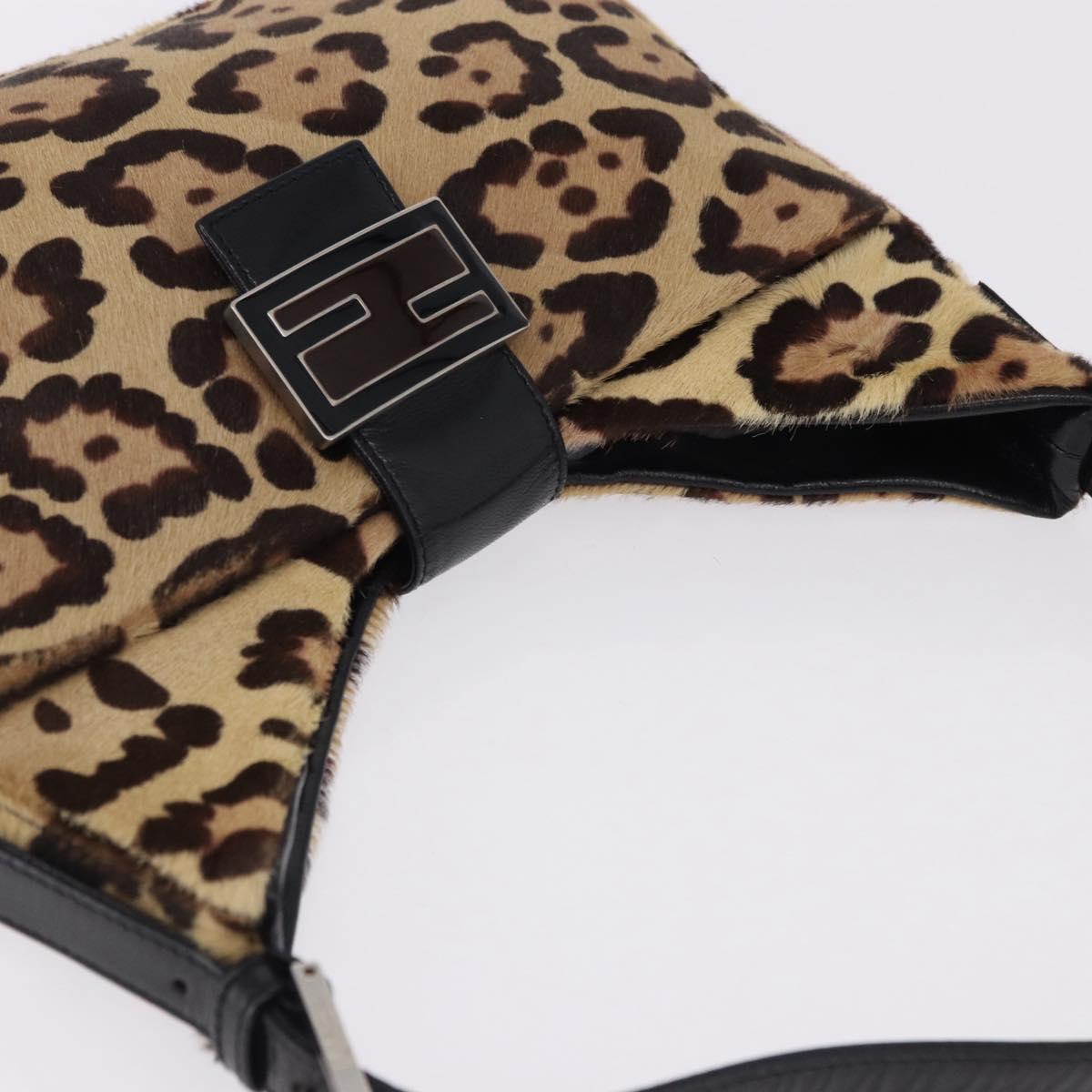 FENDI Leopard Mamma Baguette Bag Harako leather Beige Silver Auth am12004SM