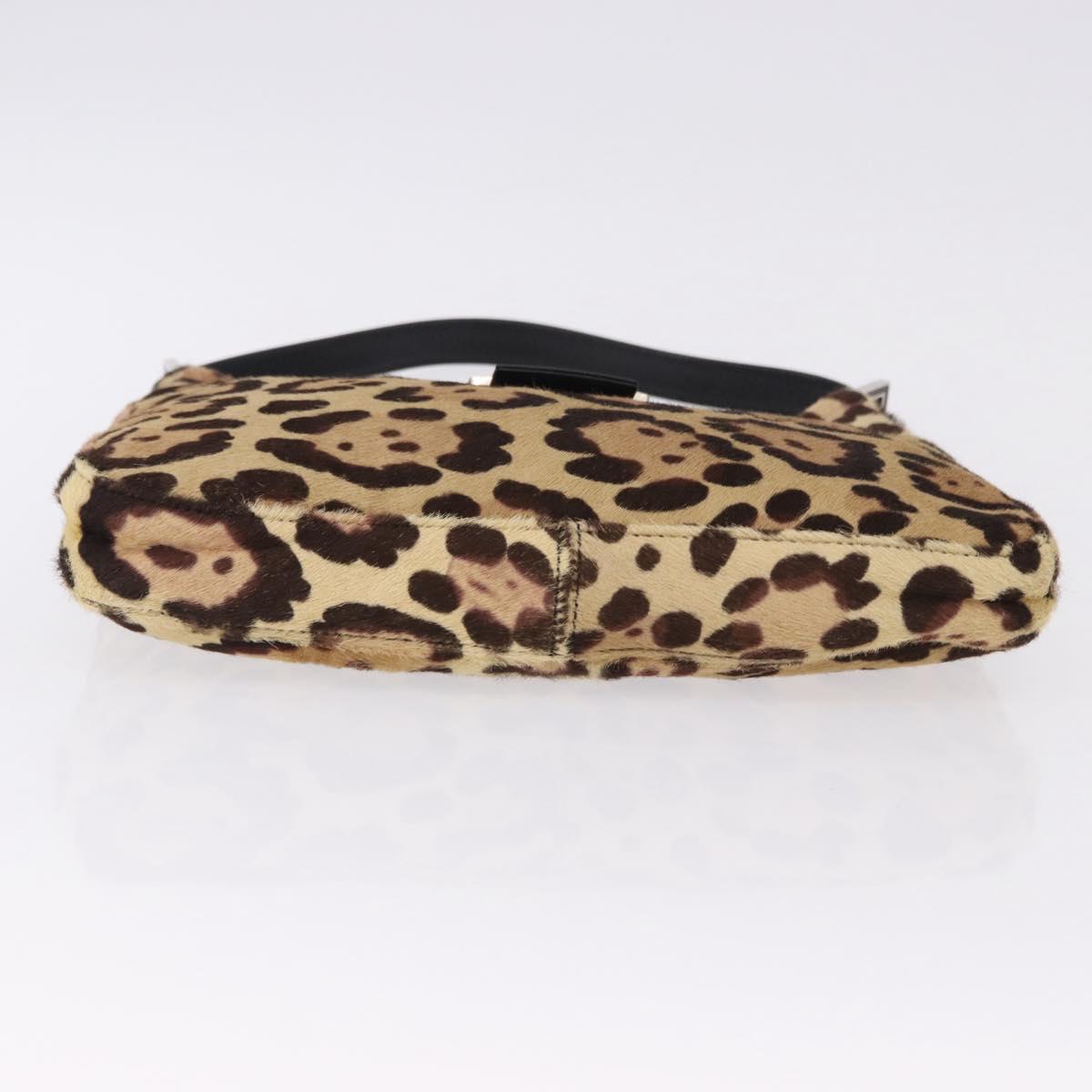 FENDI Leopard Mamma Baguette Bag Harako leather Beige Silver Auth am12004SM