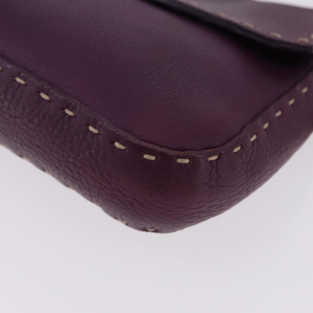 FENDI Selleria Mamma Baguette Shoulder Bag Leather Purple Silver Auth am12005SAM