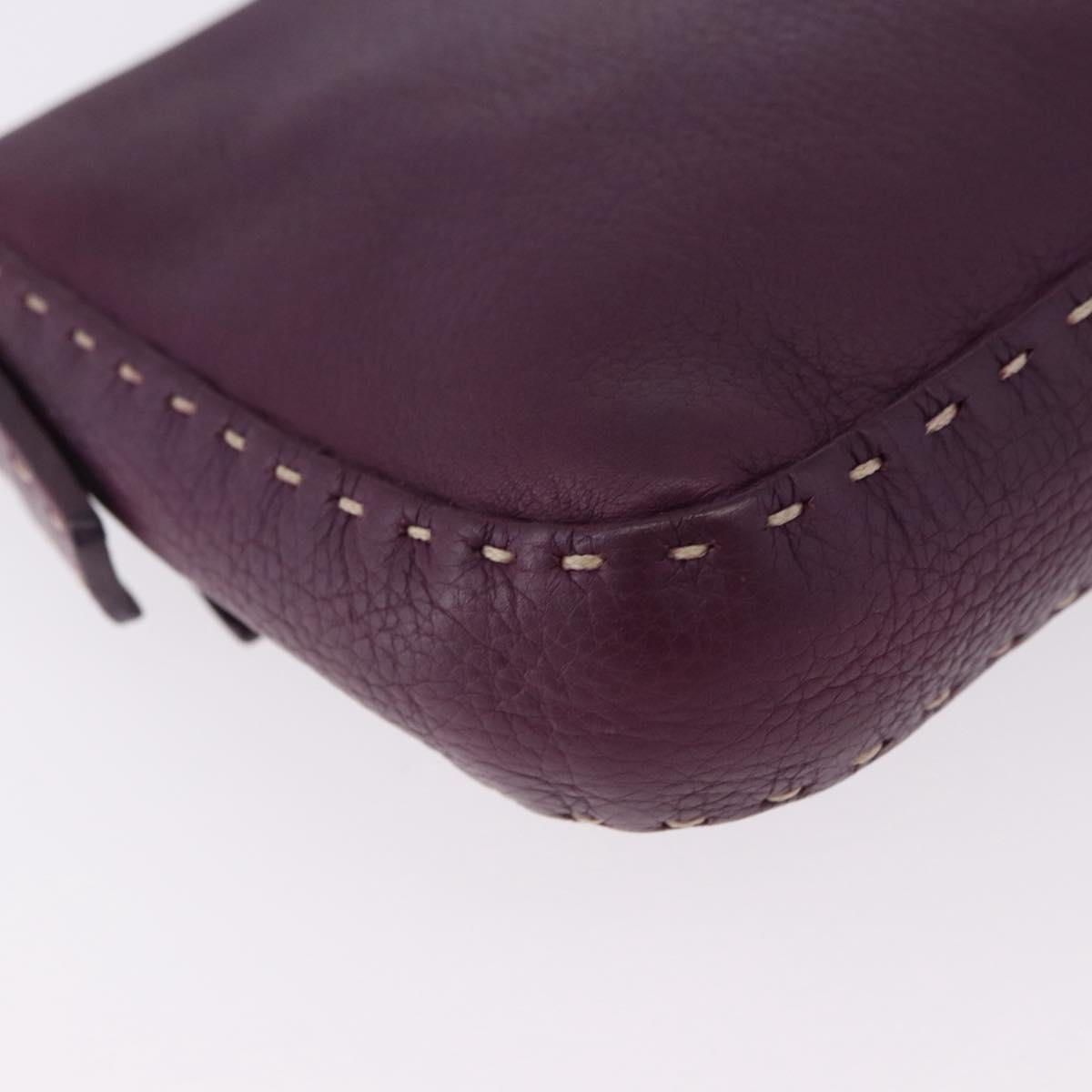 FENDI Selleria Mamma Baguette Shoulder Bag Leather Purple Silver Auth am12005SAM