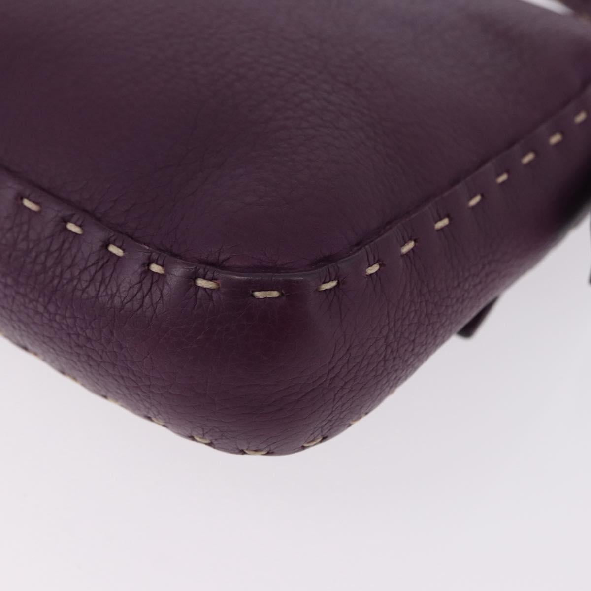 FENDI Selleria Mamma Baguette Shoulder Bag Leather Purple Silver Auth am12005SAM