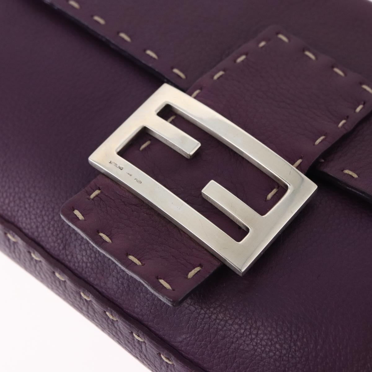 FENDI Selleria Mamma Baguette Shoulder Bag Leather Purple Silver Auth am12005SAM
