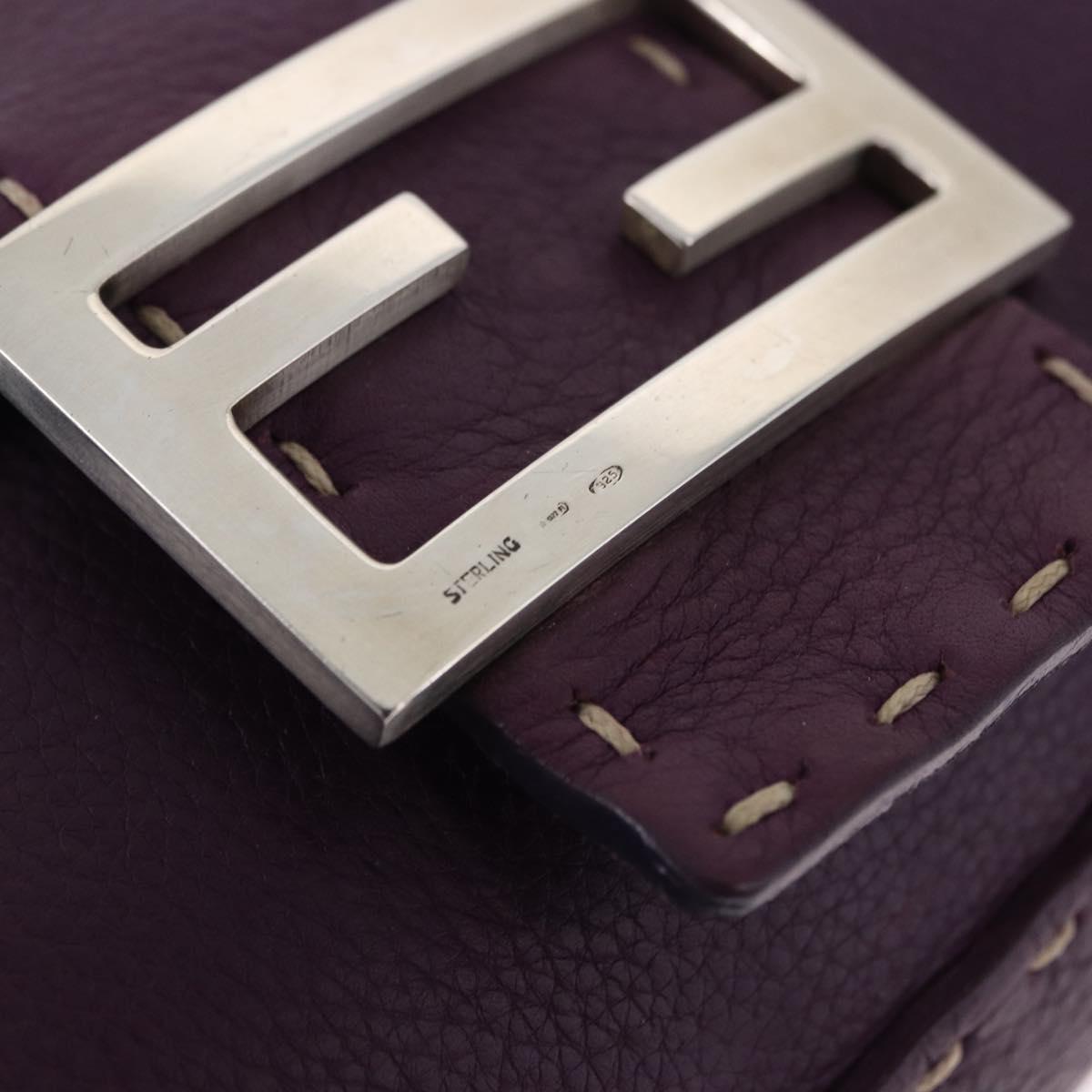 FENDI Selleria Mamma Baguette Shoulder Bag Leather Purple Silver Auth am12005SAM