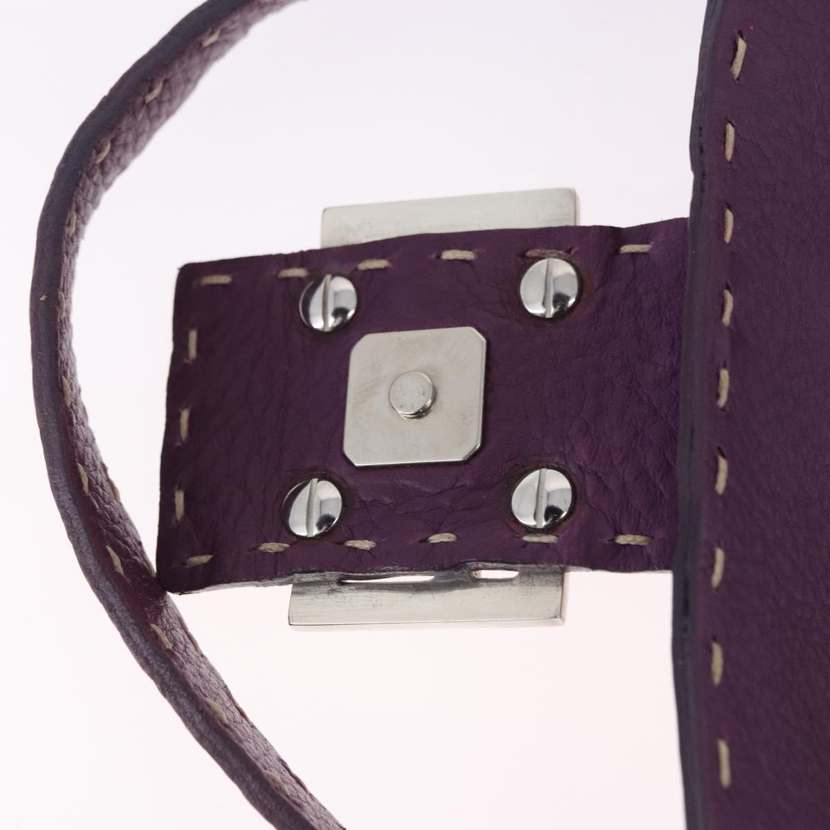 FENDI Selleria Mamma Baguette Shoulder Bag Leather Purple Silver Auth am12005SAM