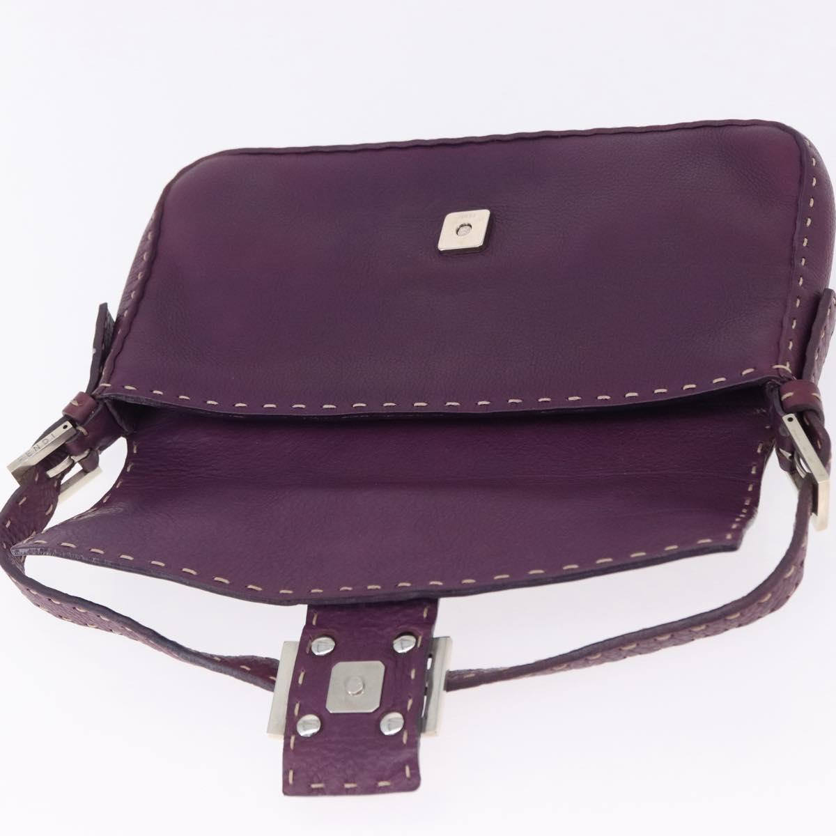 FENDI Selleria Mamma Baguette Shoulder Bag Leather Purple Silver Auth am12005SAM