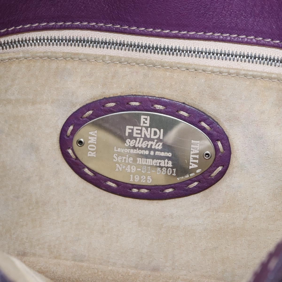 FENDI Selleria Mamma Baguette Shoulder Bag Leather Purple Silver Auth am12005SAM