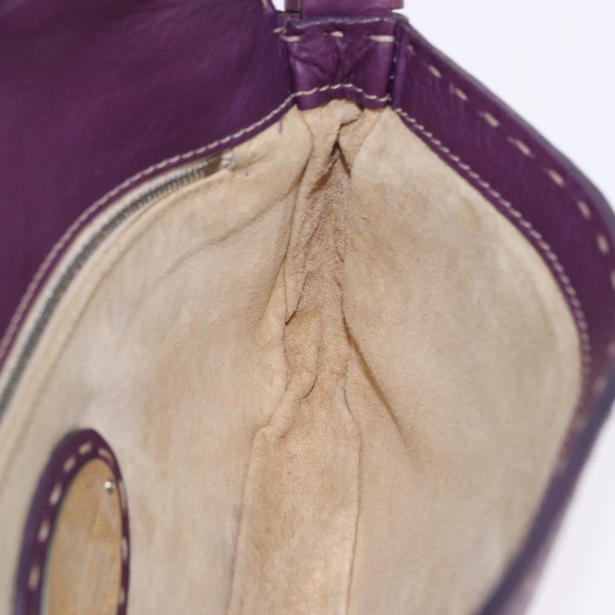 FENDI Selleria Mamma Baguette Shoulder Bag Leather Purple Silver Auth am12005SAM