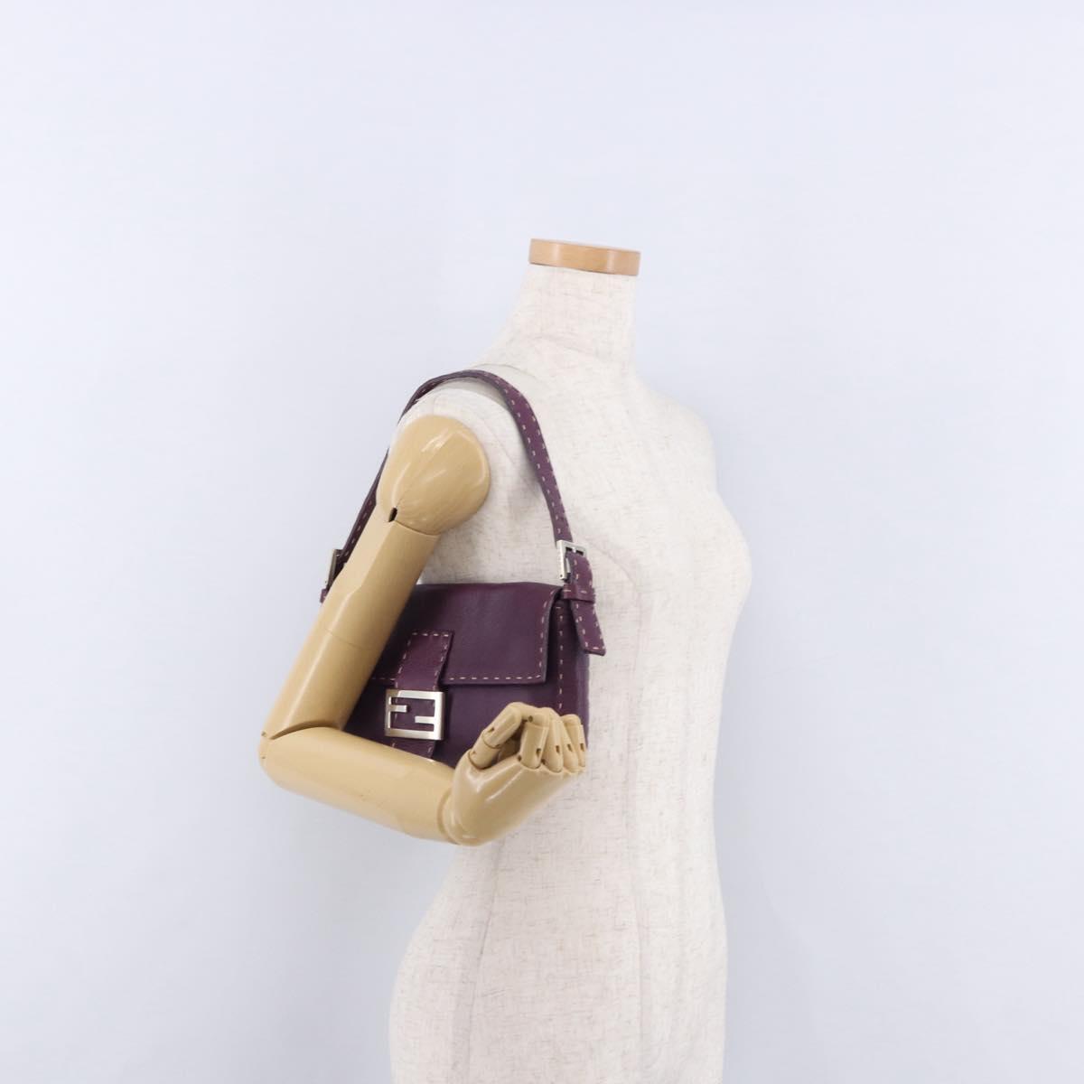 FENDI Selleria Mamma Baguette Shoulder Bag Leather Purple Silver Auth am12005SAM