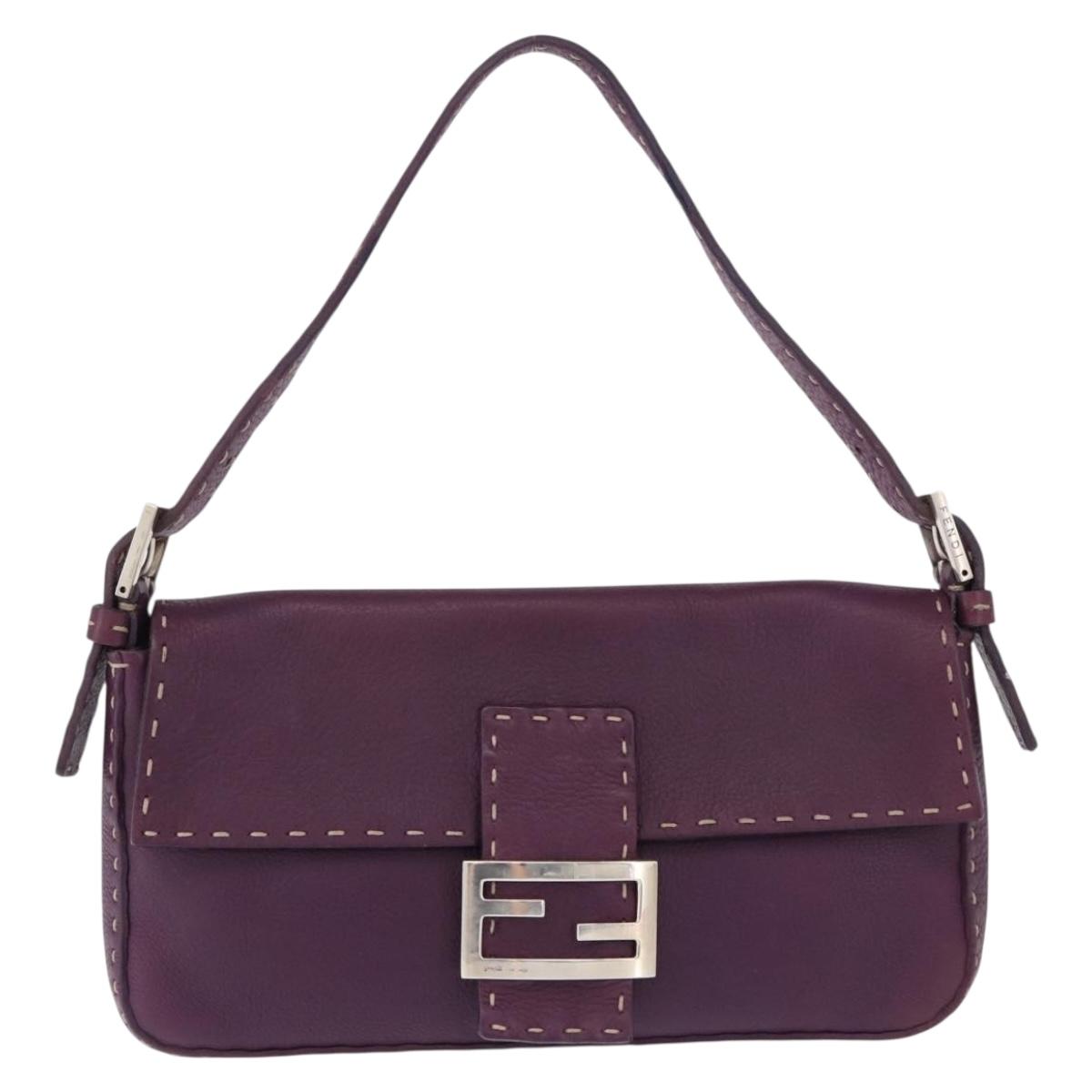 FENDI Selleria Mamma Baguette Shoulder Bag Leather Purple Silver Auth am12005SAM