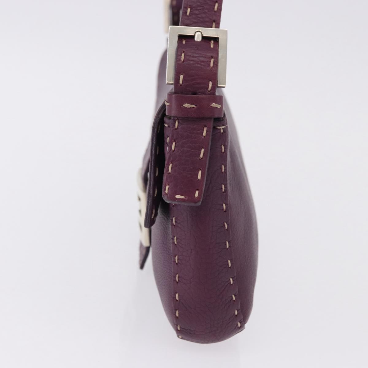 FENDI Selleria Mamma Baguette Shoulder Bag Leather Purple Silver Auth am12005SAM
