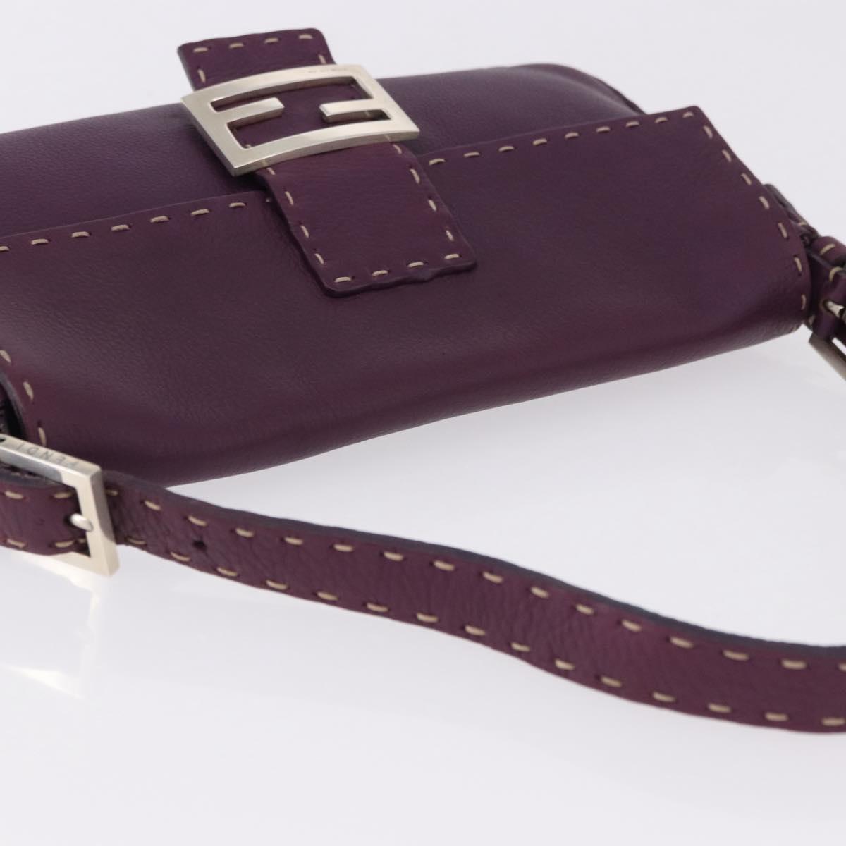 FENDI Selleria Mamma Baguette Shoulder Bag Leather Purple Silver Auth am12005SAM