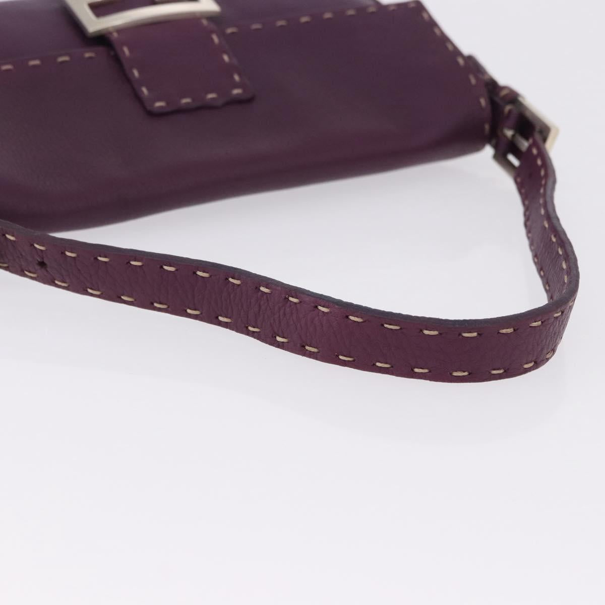 FENDI Selleria Mamma Baguette Shoulder Bag Leather Purple Silver Auth am12005SAM