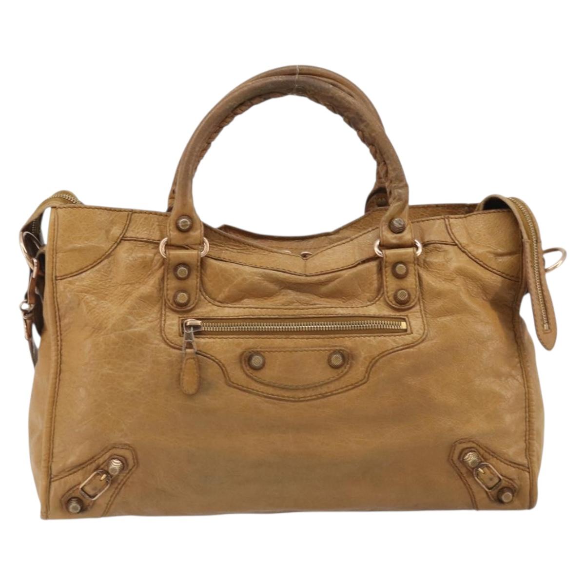 BALENCIAGA The Giant City Hand Bag Leather 2way Beige 281770 Auth am12006A